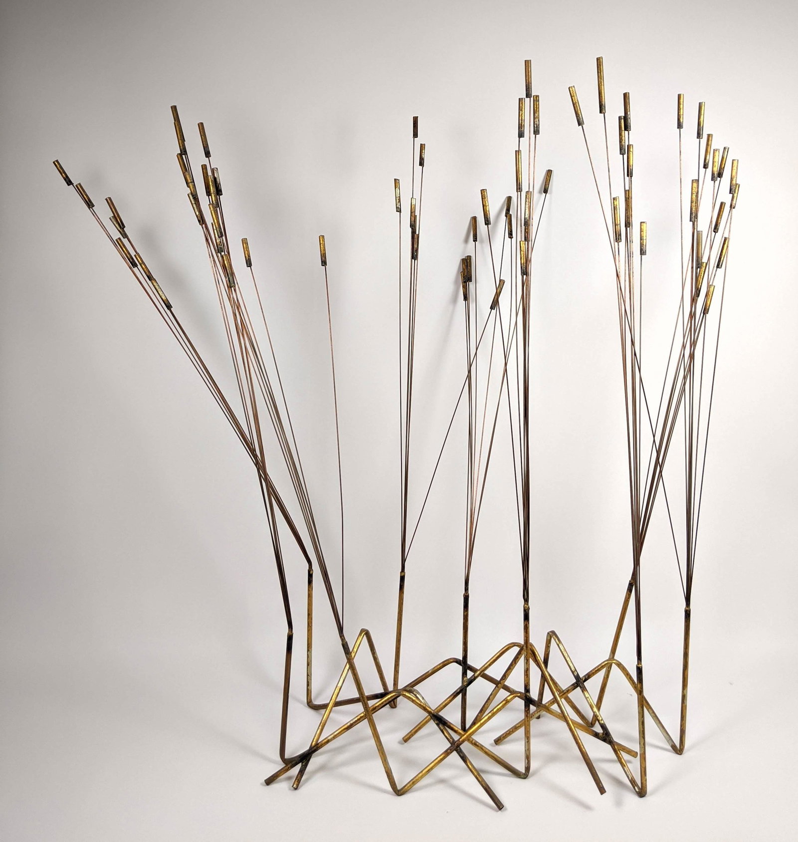 Large Mid Century Modern Cat Tail Sculpture. Mixed meta: Large Mid Century Modern Cat Tail Sculpture. Mixed metals. JERE style. -- Dimensions: H: 38 inches: W: 40 inches: D: 20 inches ---