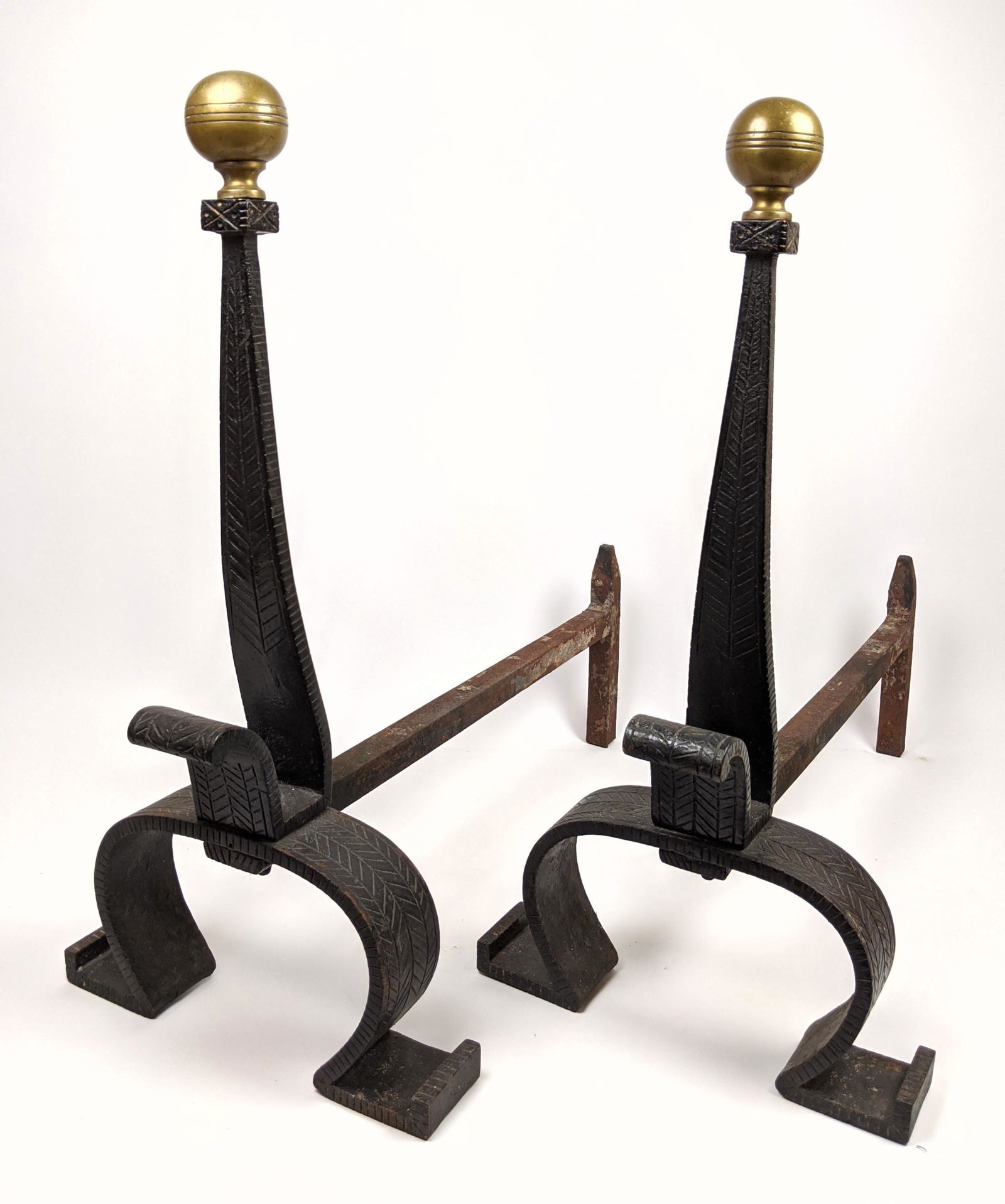Pair Brass and Iron And Irons.  Andiron fire dogs with (1 of 9)