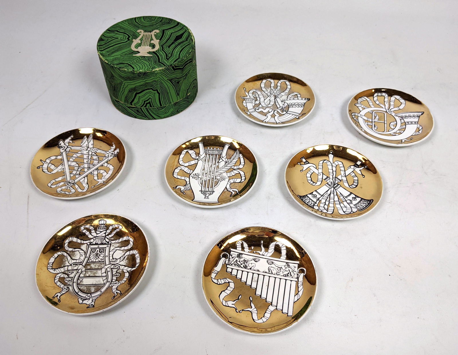 PIERO FORNASETTI Set 7 Coasters. Original Malachite Pap (1 of 13)
