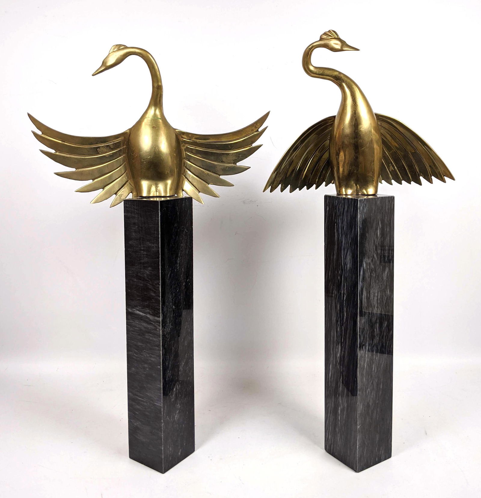 Pr Modernist Brass Swan on Marble Sculptures. Dark gray (1 of 18)