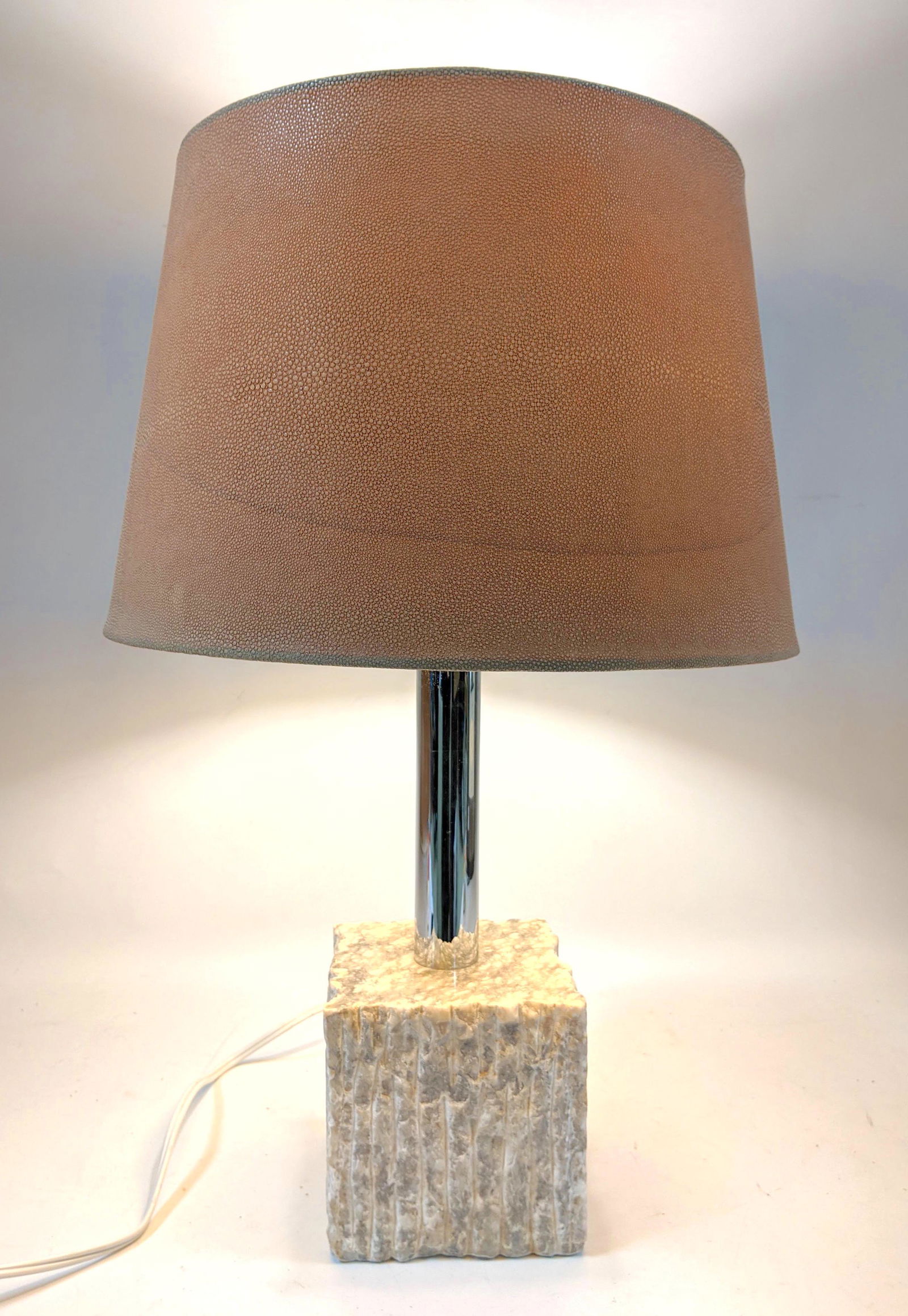 Brutalist Marble Chrome Modernist Table Lamp. Chiseled (1 of 12)