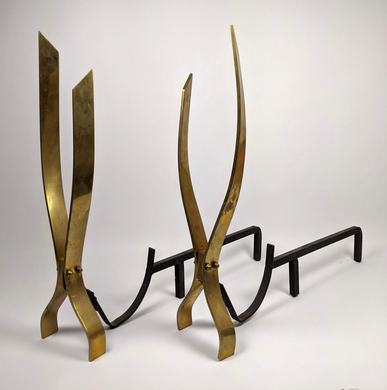Pr Donald Deskey  Brass Modernist Andirons. Double flam (1 of 12)