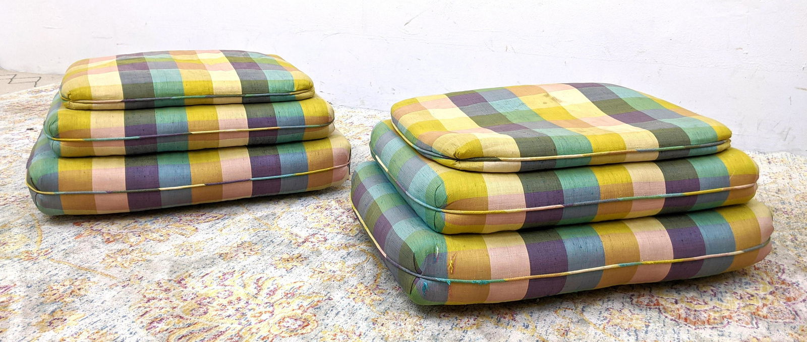 Pr Striped Plaid Stacked Pillow Stools Ottomans. On sma (1 of 12)