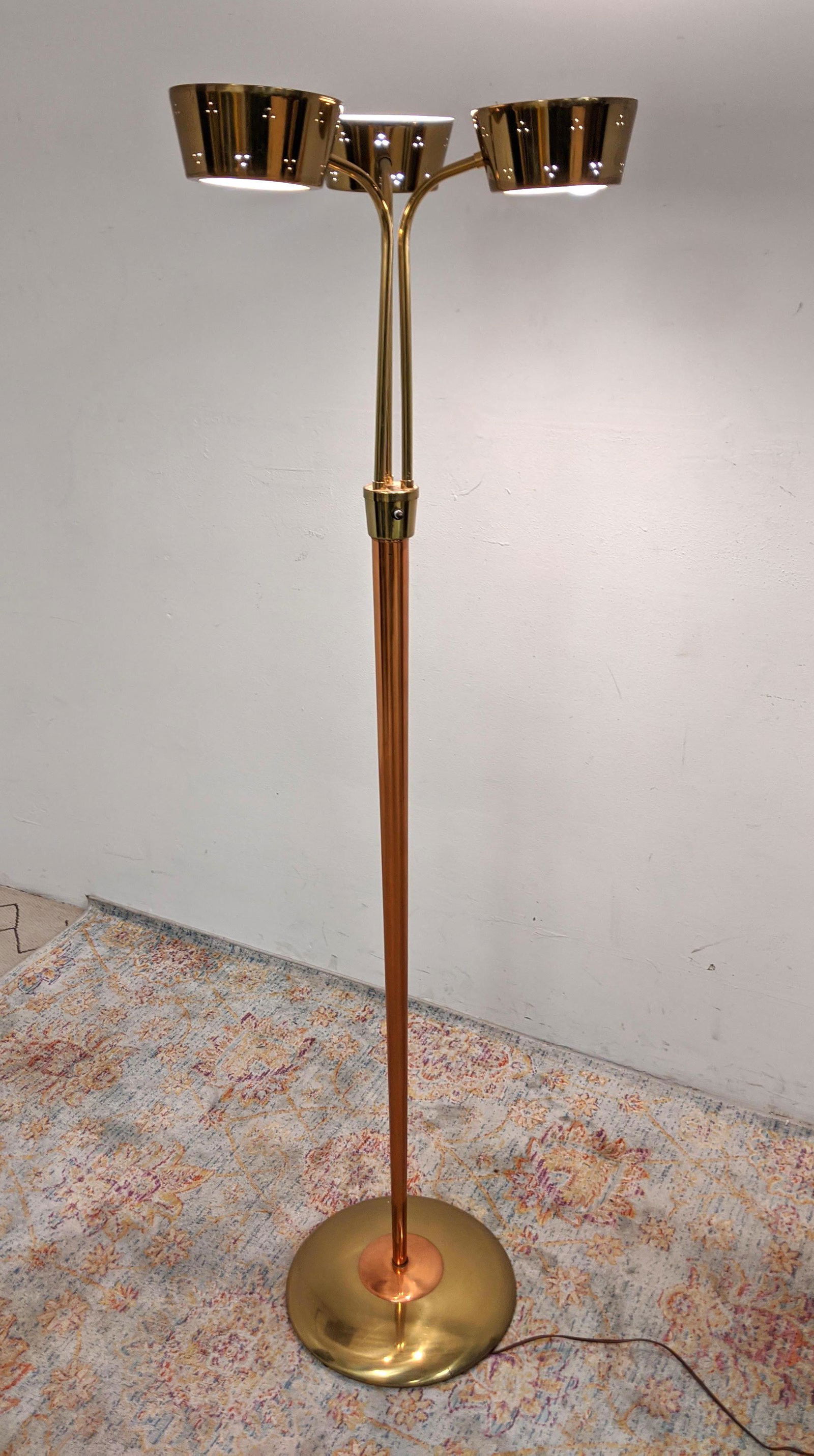 Lightolier Three Shade Floor Lamp.  Brass and Copper. (1 of 13)
