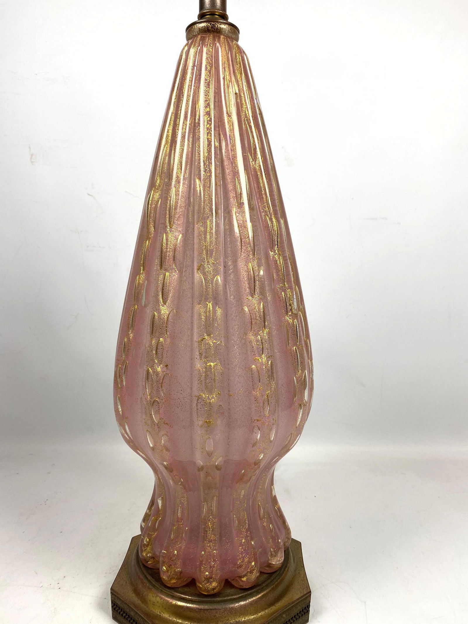 Murano Art Glass Table Lamp.  Pink with gold flecks. (1 of 9)