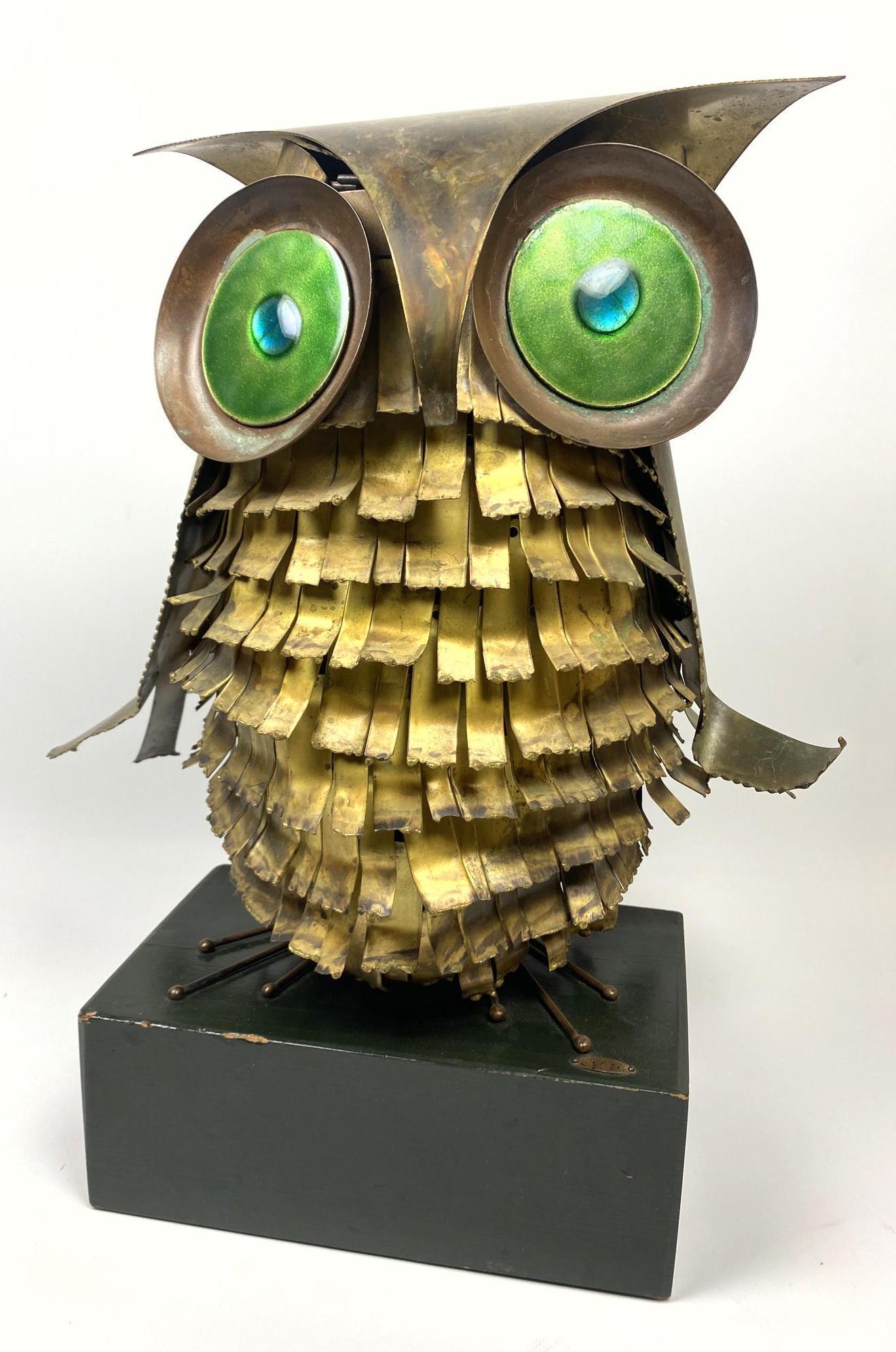 C JERE 1966 Mixed Metal and Enamel Owl Sculpture. Wood (1 of 15)
