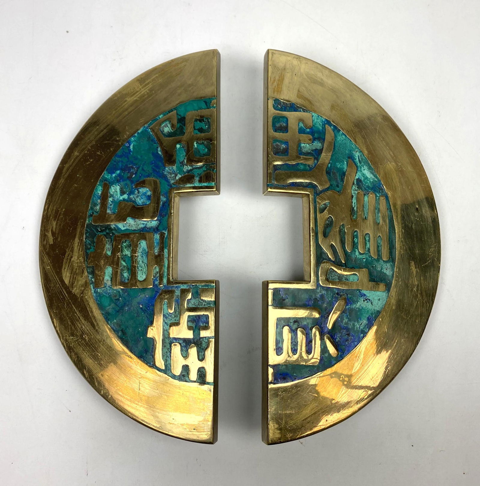 Pr Large Bronze Enamel PEPE MENDOZA Door Handles. Asian (1 of 12)
