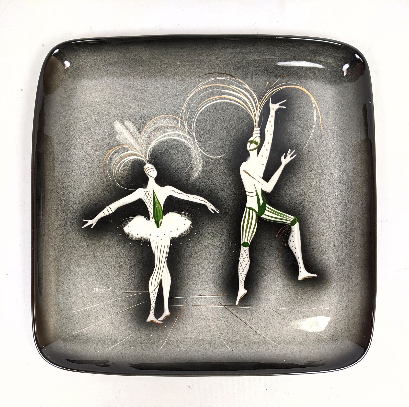 SASCHA BRASTOFF Art Pottery Dish Tray. Dancers. Signed. (1 of 9)