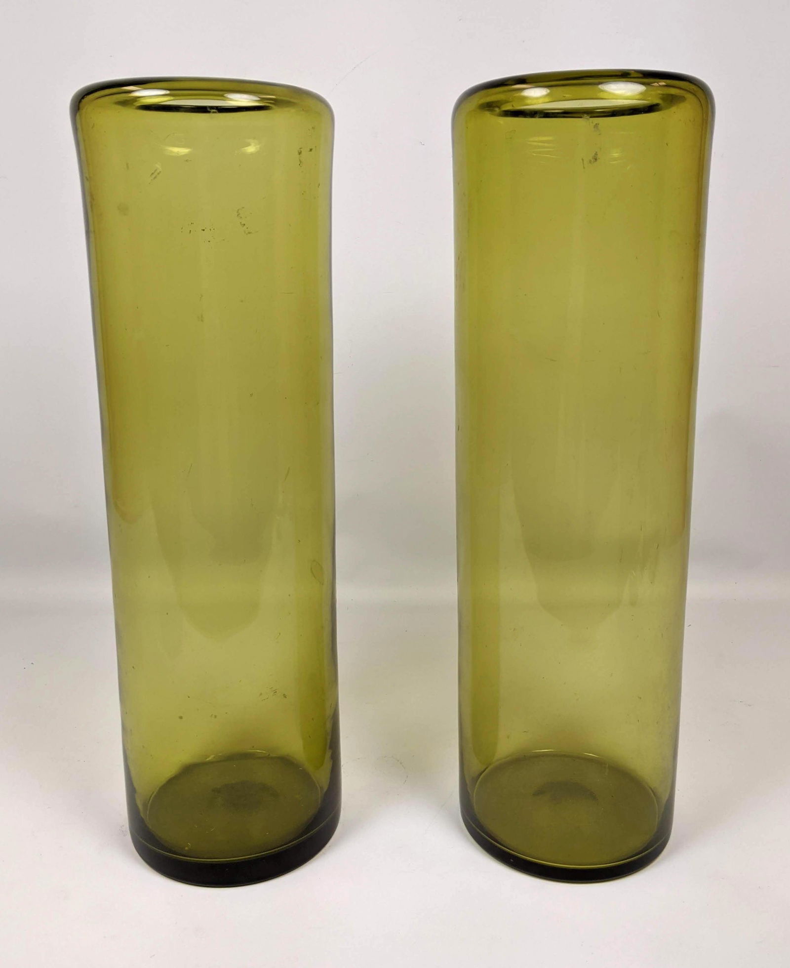 Pair Large Hand Blown Art Glass Vases. Green Glass. Unm (1 of 7)