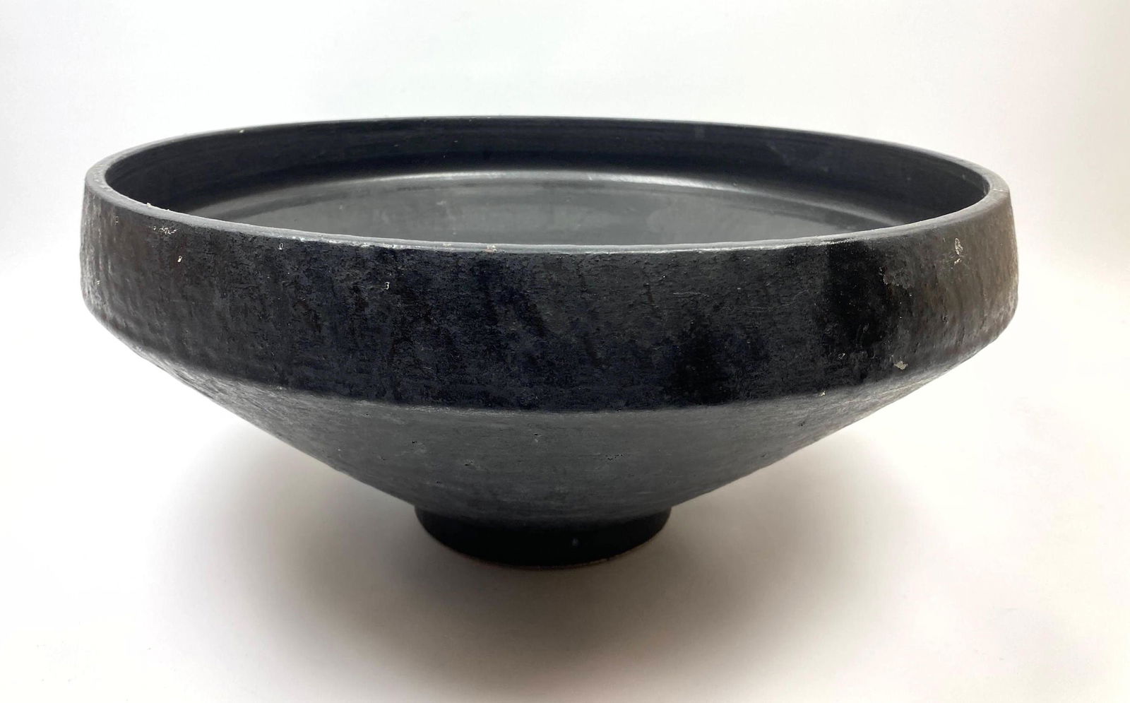 Large Modernist Pottery Center Bowl with Heavy Black Gl (1 of 8)