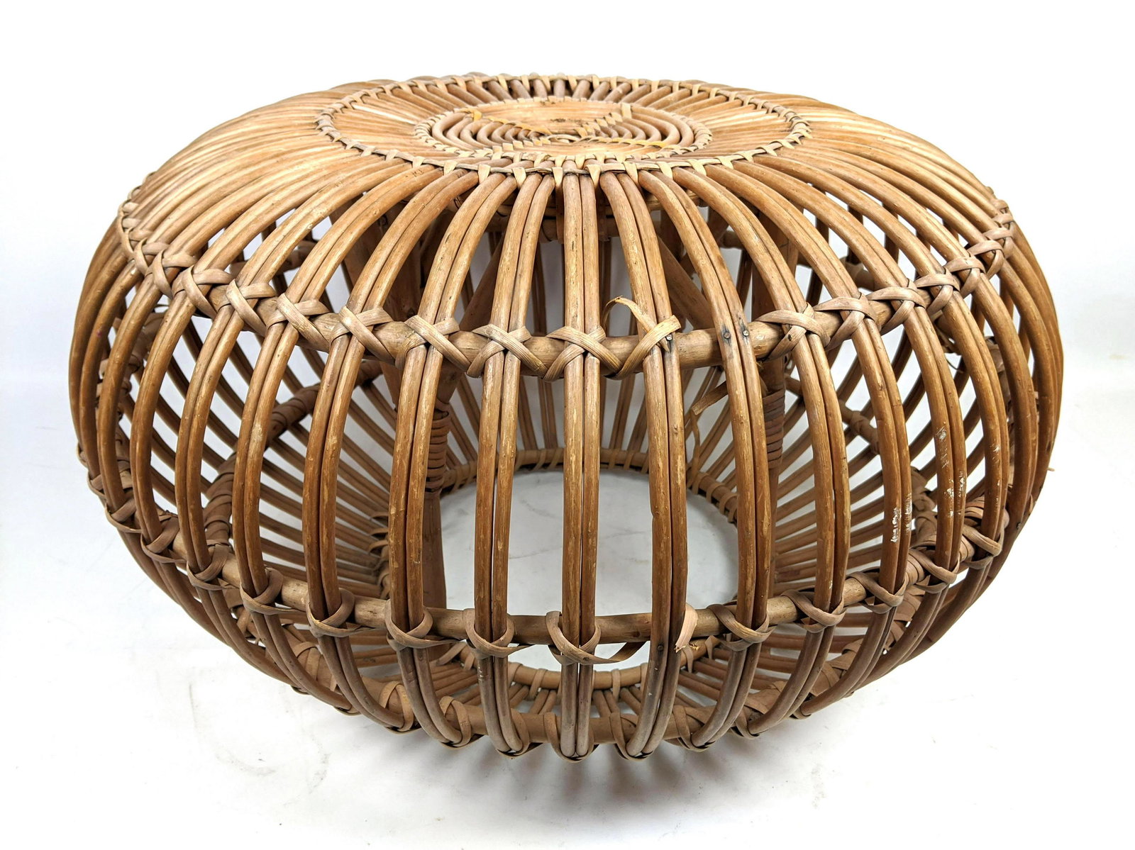 FRANCO ALBINI Woven Rattan Pouf Stool Ottoman. Round ca (1 of 10)