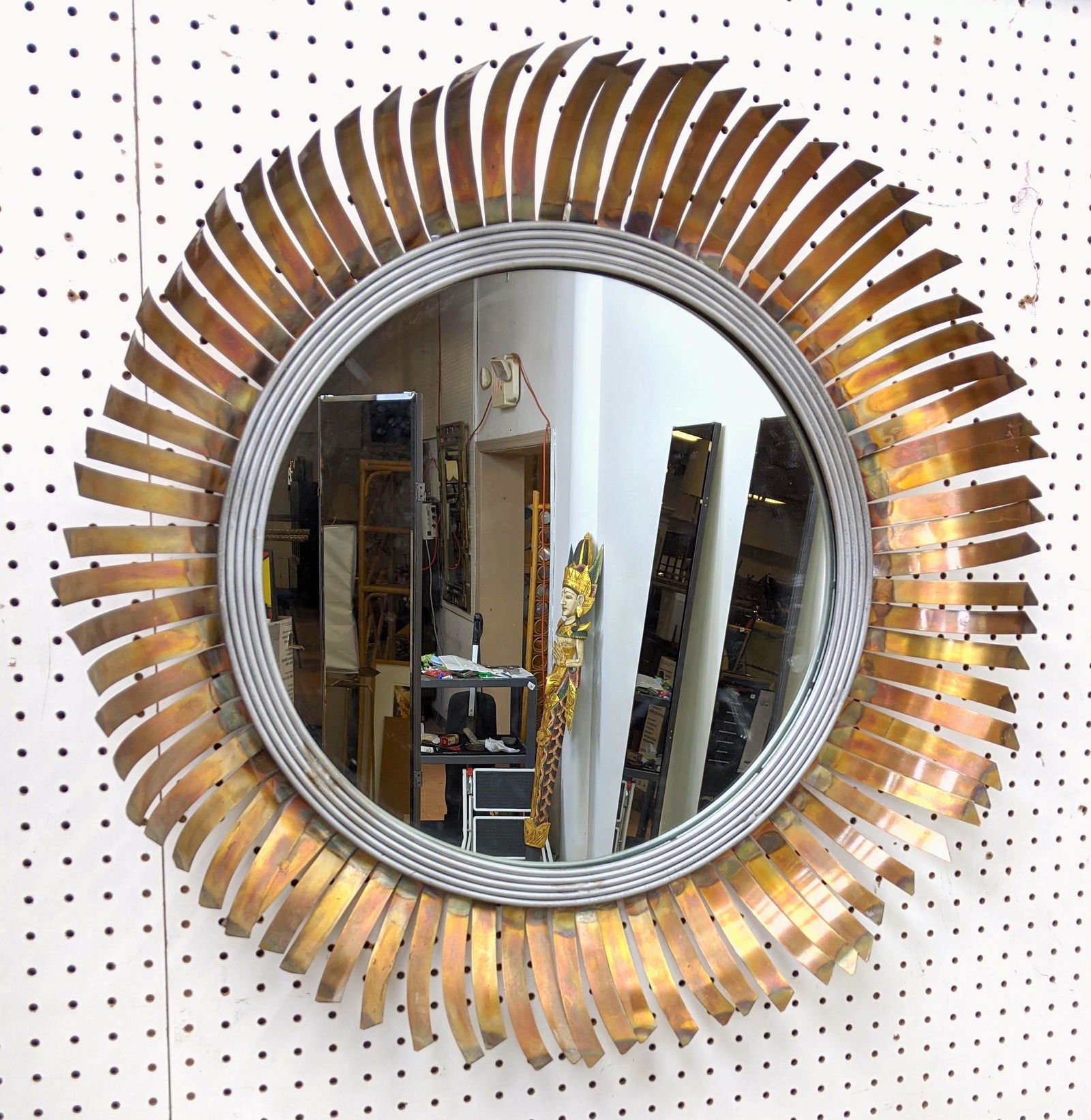 Mixed Metal "Eyelash" Round Mirror. Modernist Brutalist (1 of 11)