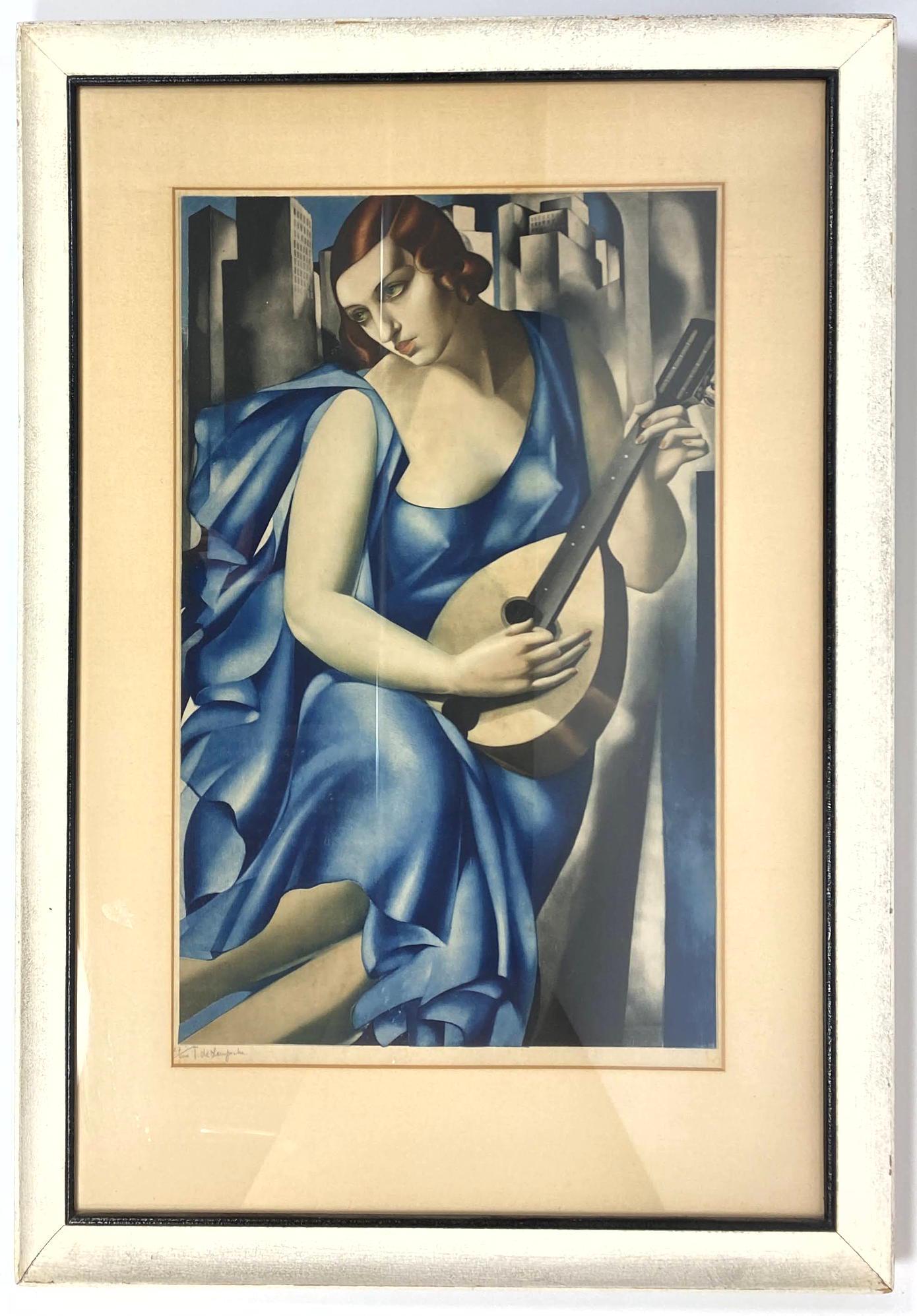 TAMARA DE LEMPICKA Hand Signed Etching Art Deco. Hand S: TAMARA DE LEMPICKA Hand Signed Etching Art Deco. Hand Signed and Numbered Etching and Aquatint in Colors. 27/100-- Dimensions: Image Size: H: 22.5 inches: W: 14 inches -- FRAME SIZE: Frame Height 32.5