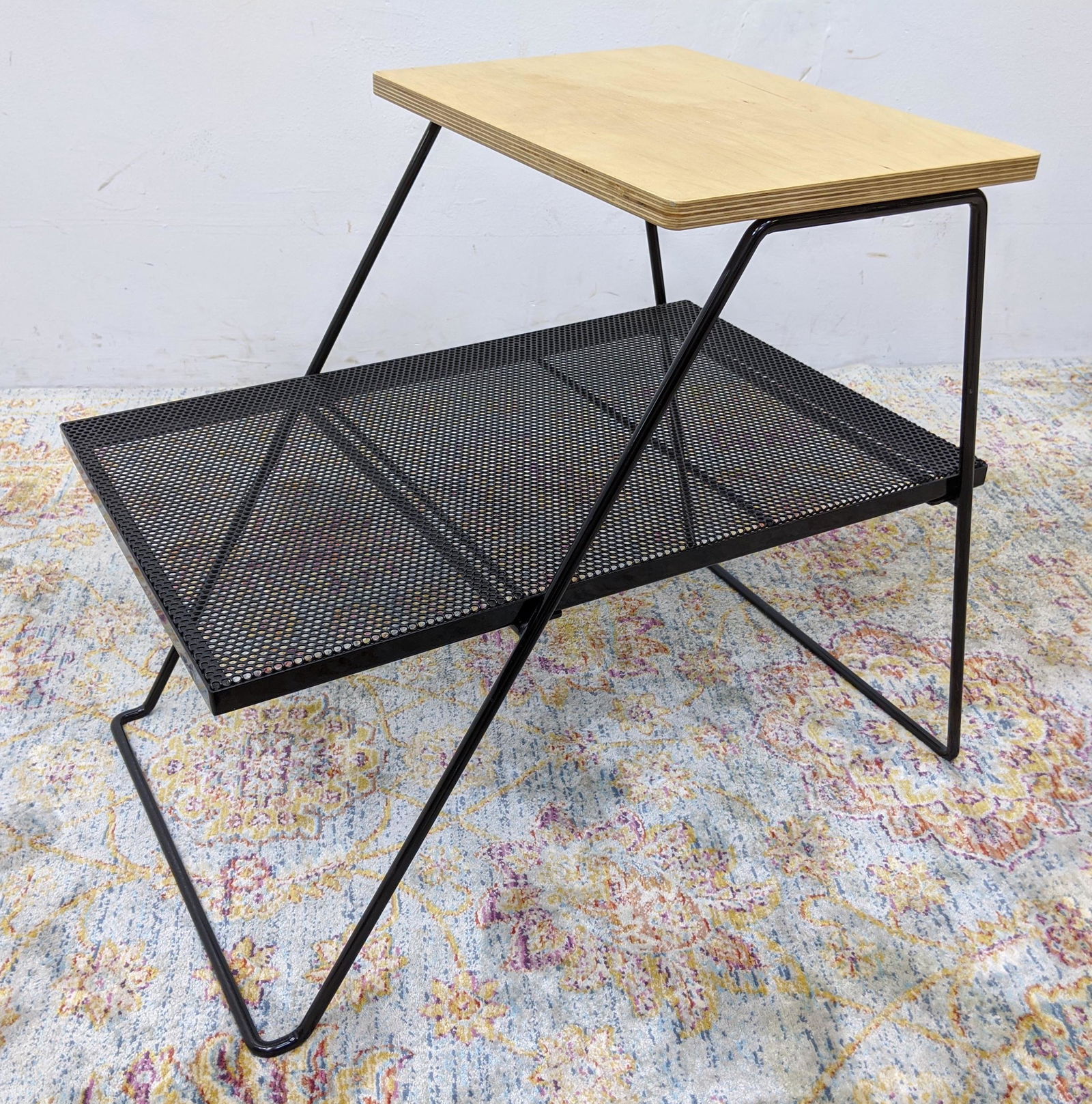 50s Modern Iron Side Table. Laminated wood top hairpin (1 of 10)