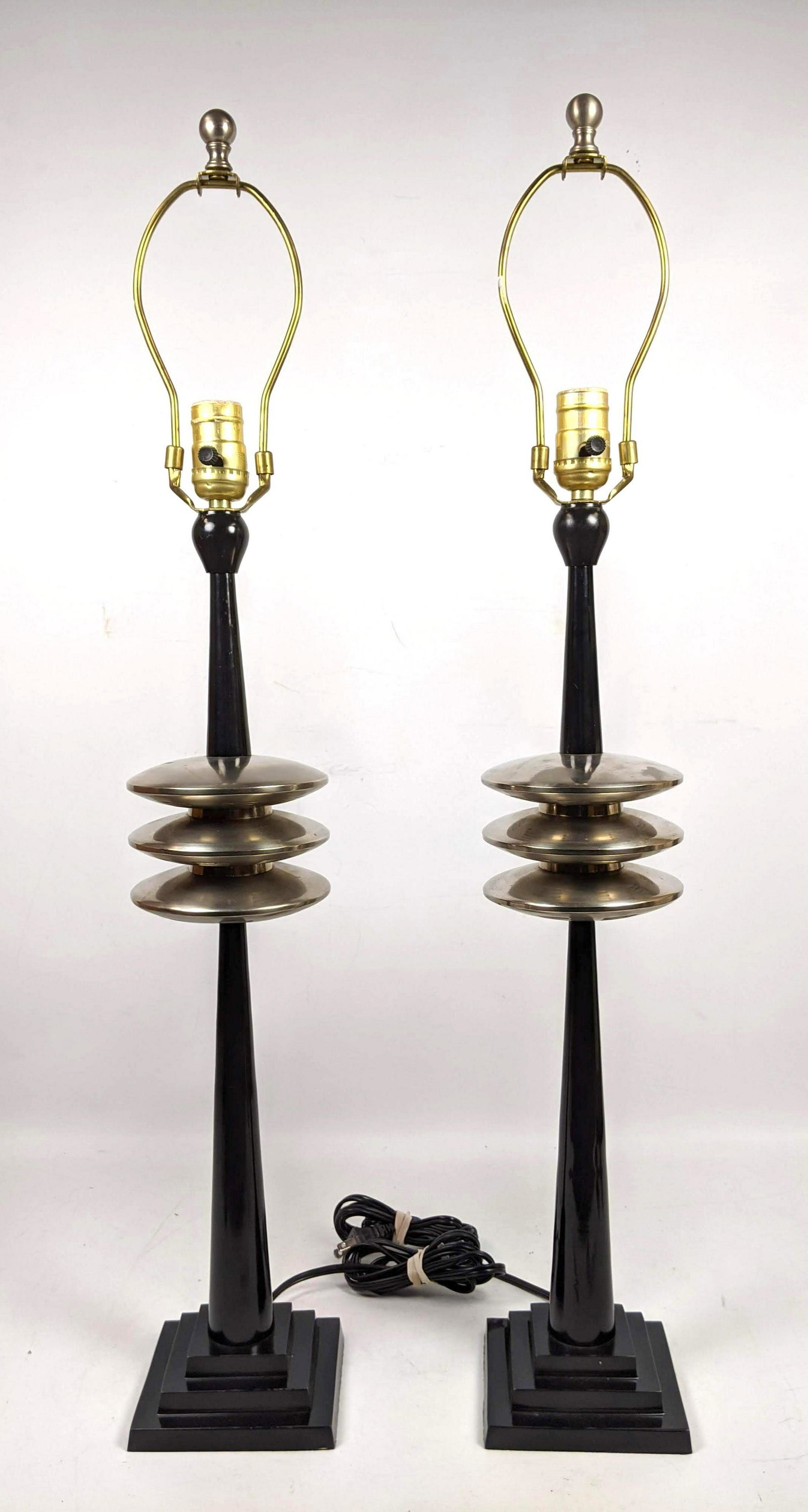 Pr Art Deco style Modernist Table Lamps. All metal Cons (1 of 10)