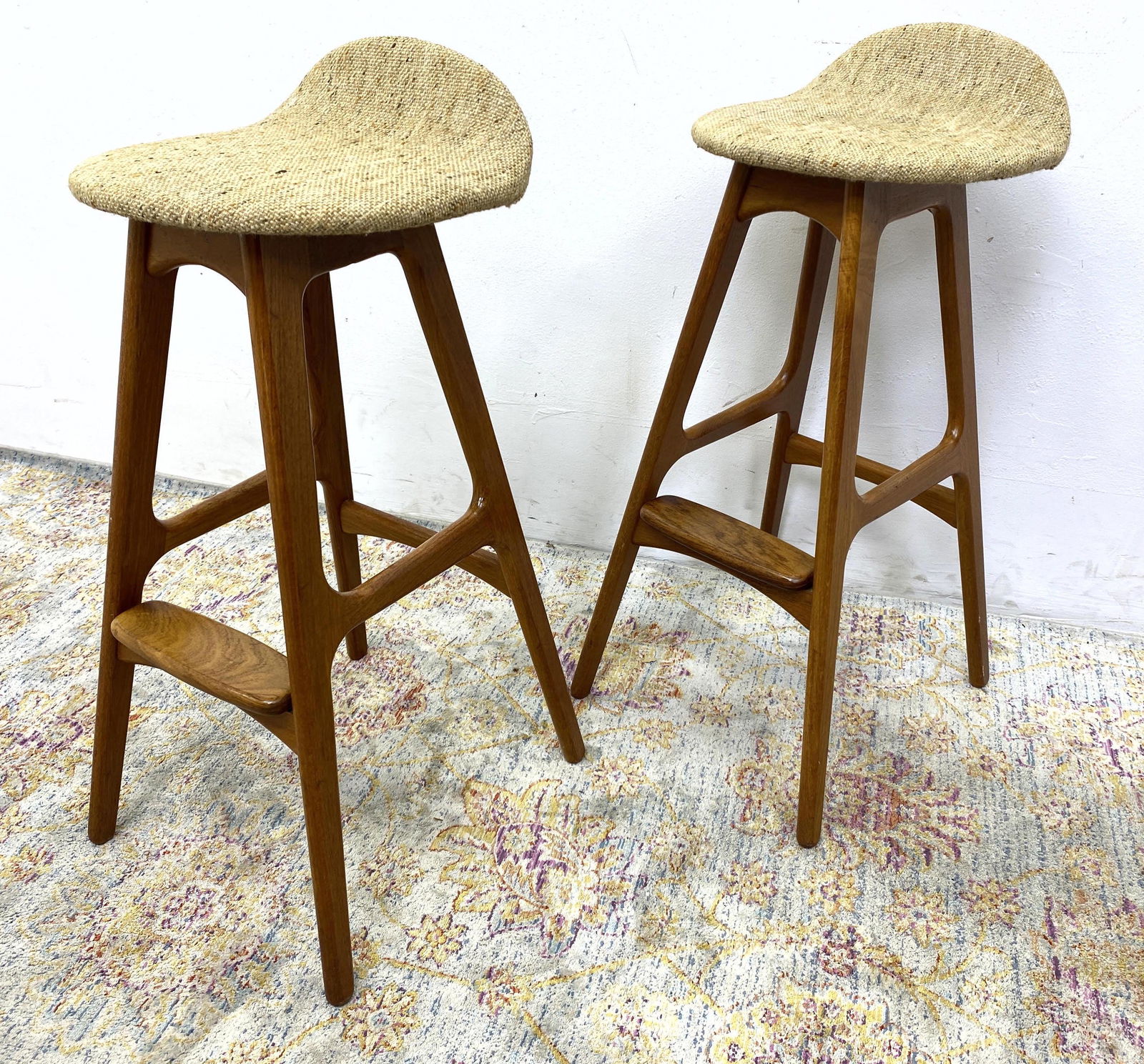 Pair ERIK BUCK Bar Stools. Danish Modern Teak. (1 of 8)