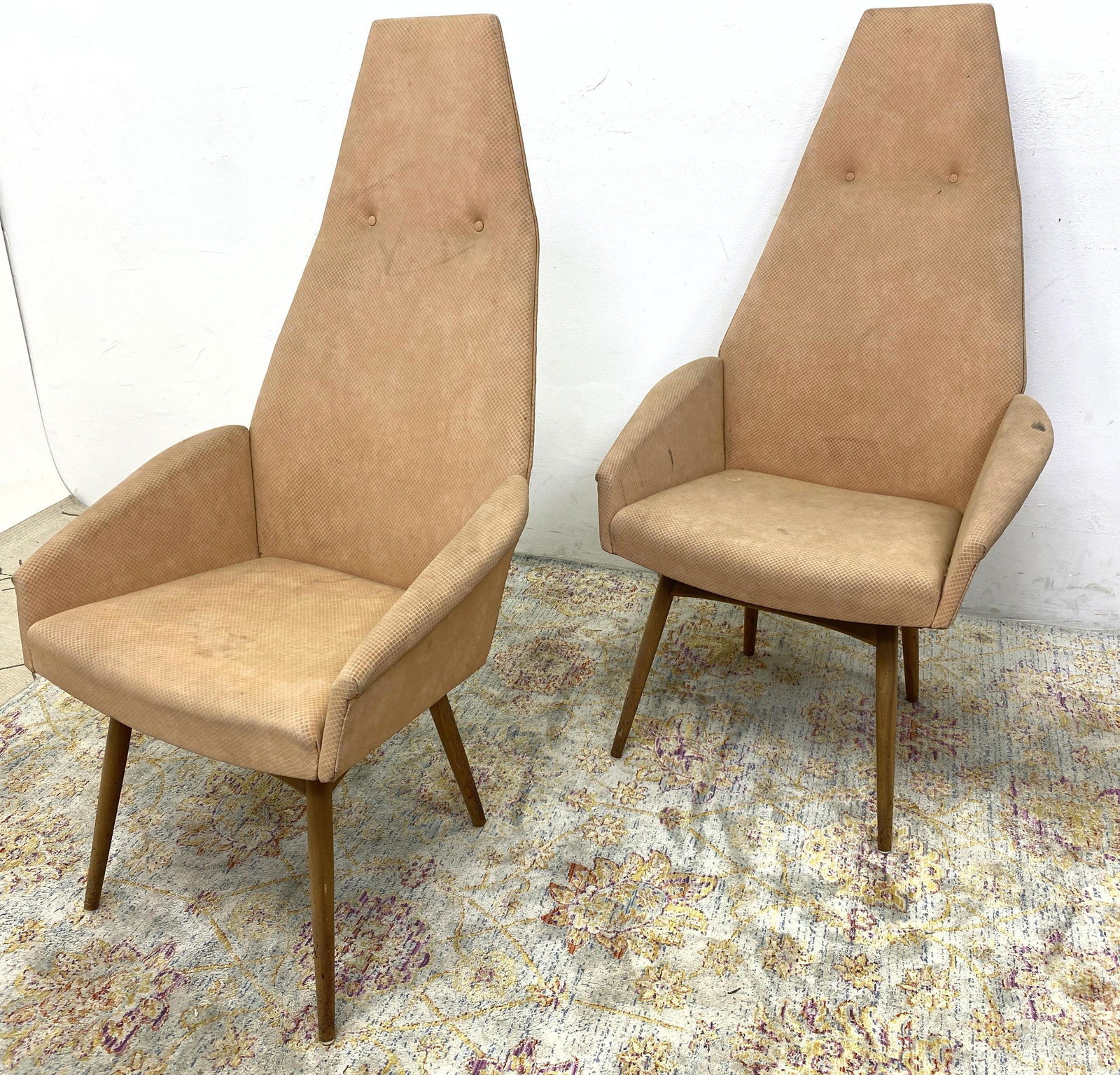 Pair Adrian Pearsall Tall Back Chairs. Walnut bases. Am (1 of 11)