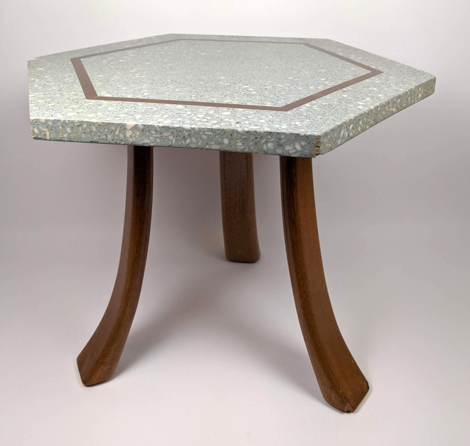 HARVEY PROBBER Tessellated Top Side Table. Brass band. (1 of 13)
