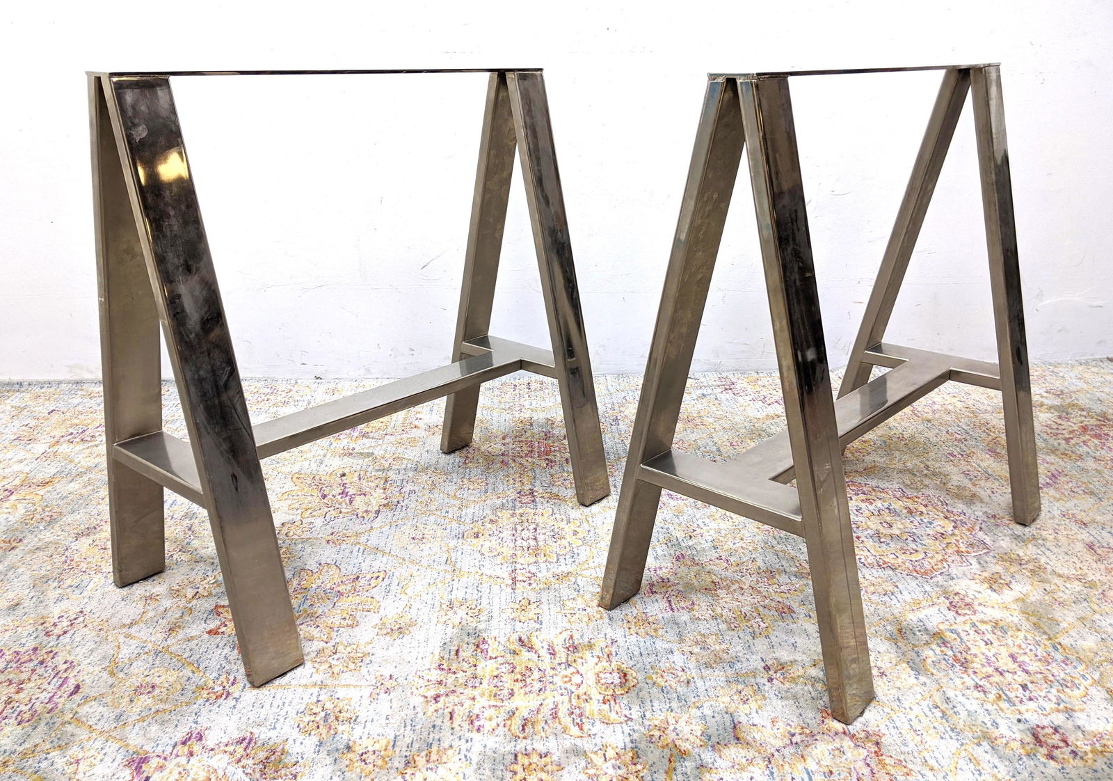 Pr Heavy Chrome Saw Horse Table Bases. Adjustable feet. (1 of 8)