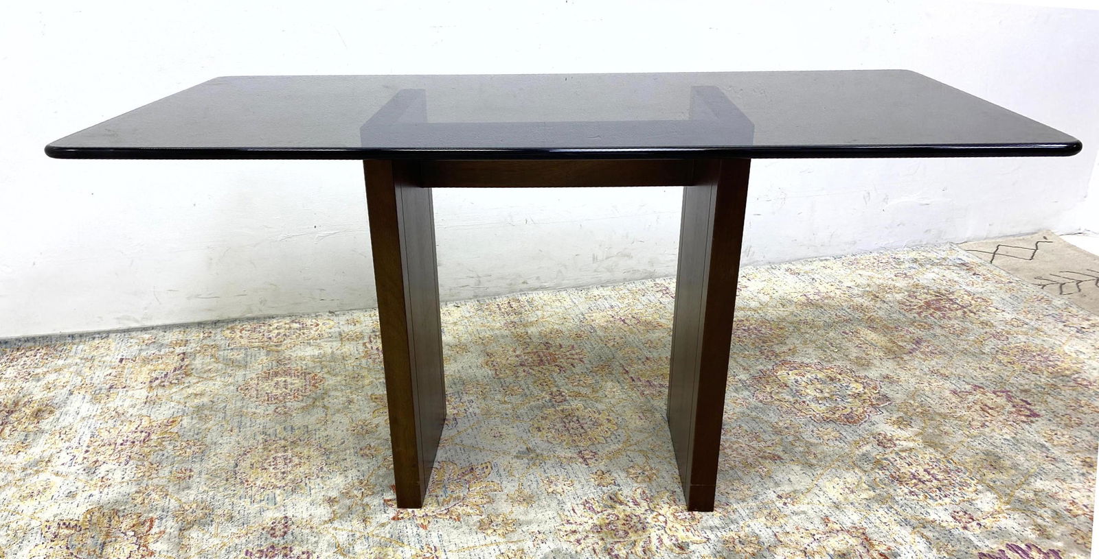 American Modern Walnut Glass Top Table. (1 of 8)