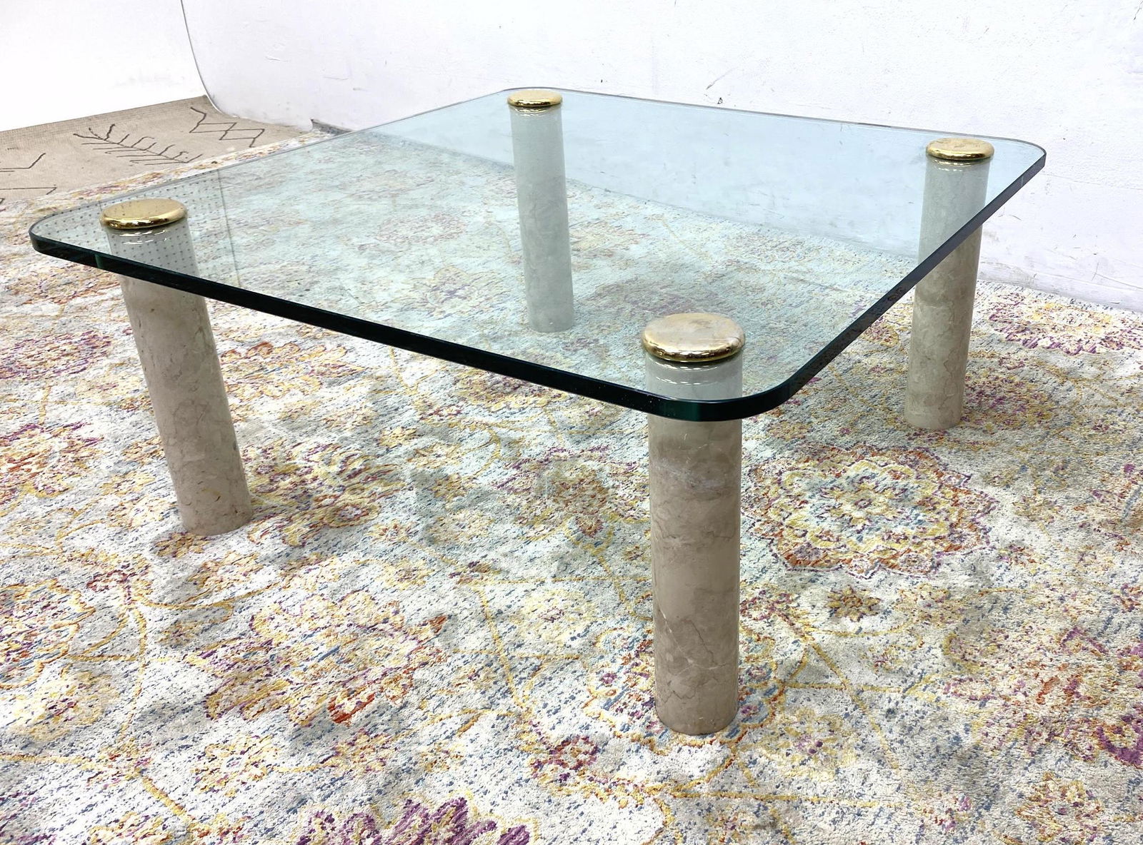 KARL SPRINGER Style Glass and Marble Table.  Coffee Coc (1 of 8)