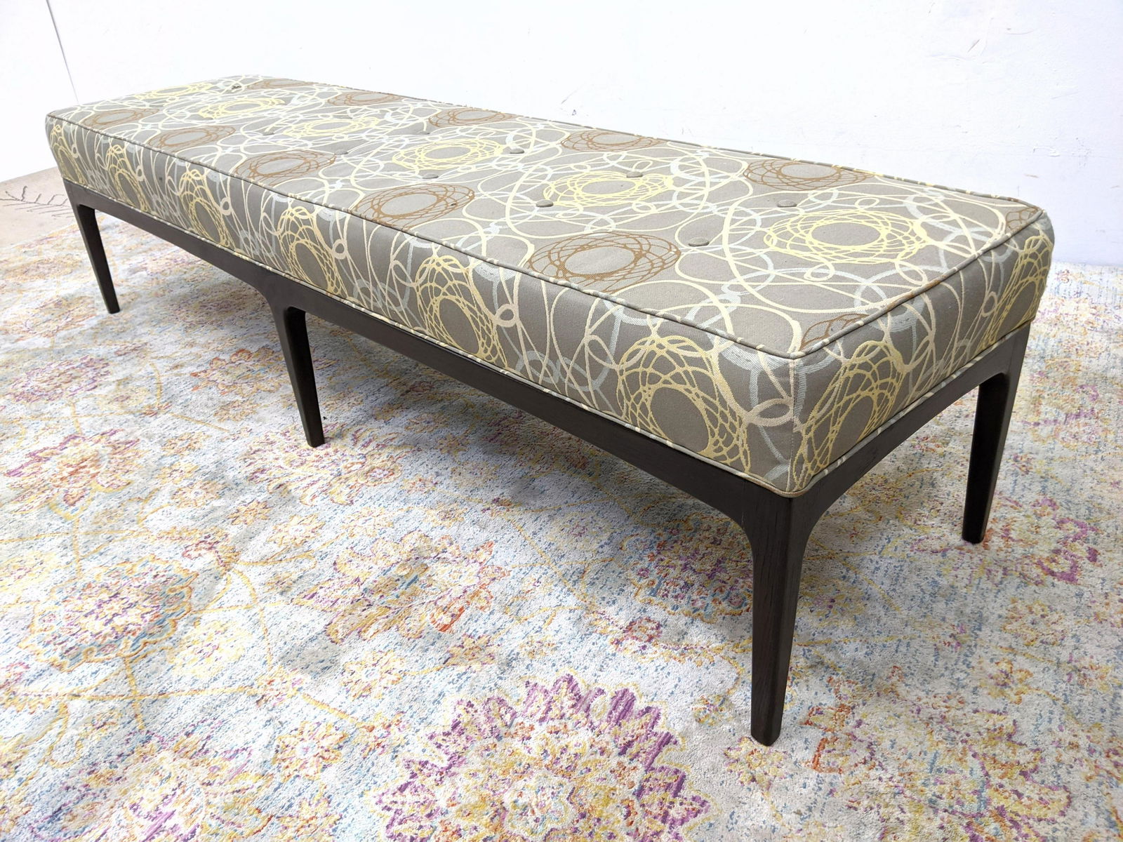Decorator Long Upholstered Bench.  Black Wood Frame. Ba (1 of 14)
