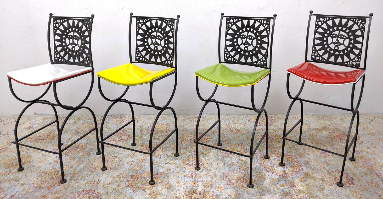 4pc ARTHUR UMANOFF Bar Stools. Sun Face Backs. Vinyl Se (1 of 13)