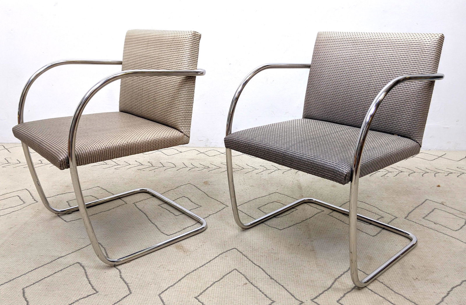 Pair Knoll Attributed BRNO Style Arm Chairs.  Chrome tu (1 of 11)