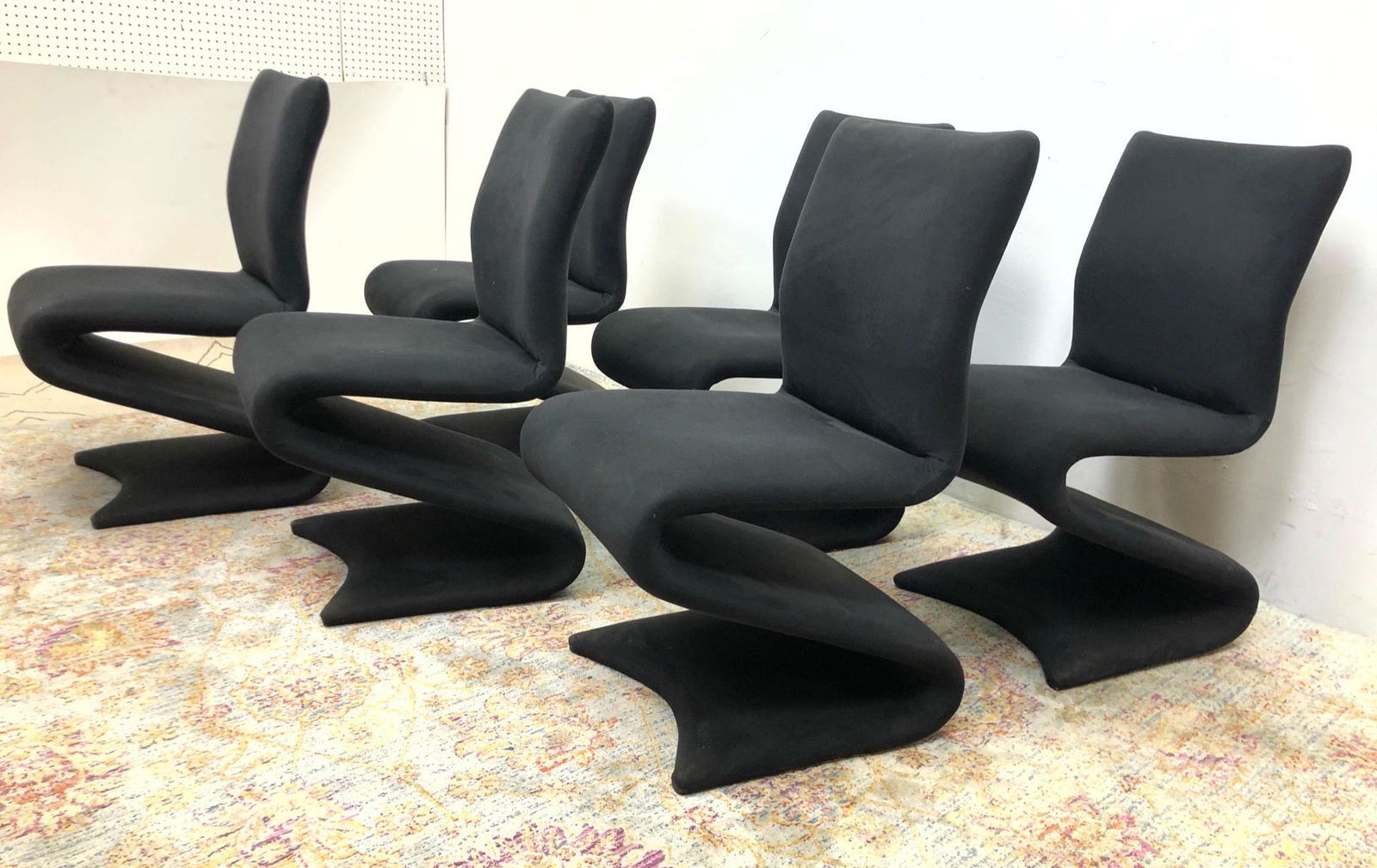 Set 6 Verner Panton Style Dining Chairs. Black upholste (1 of 8)
