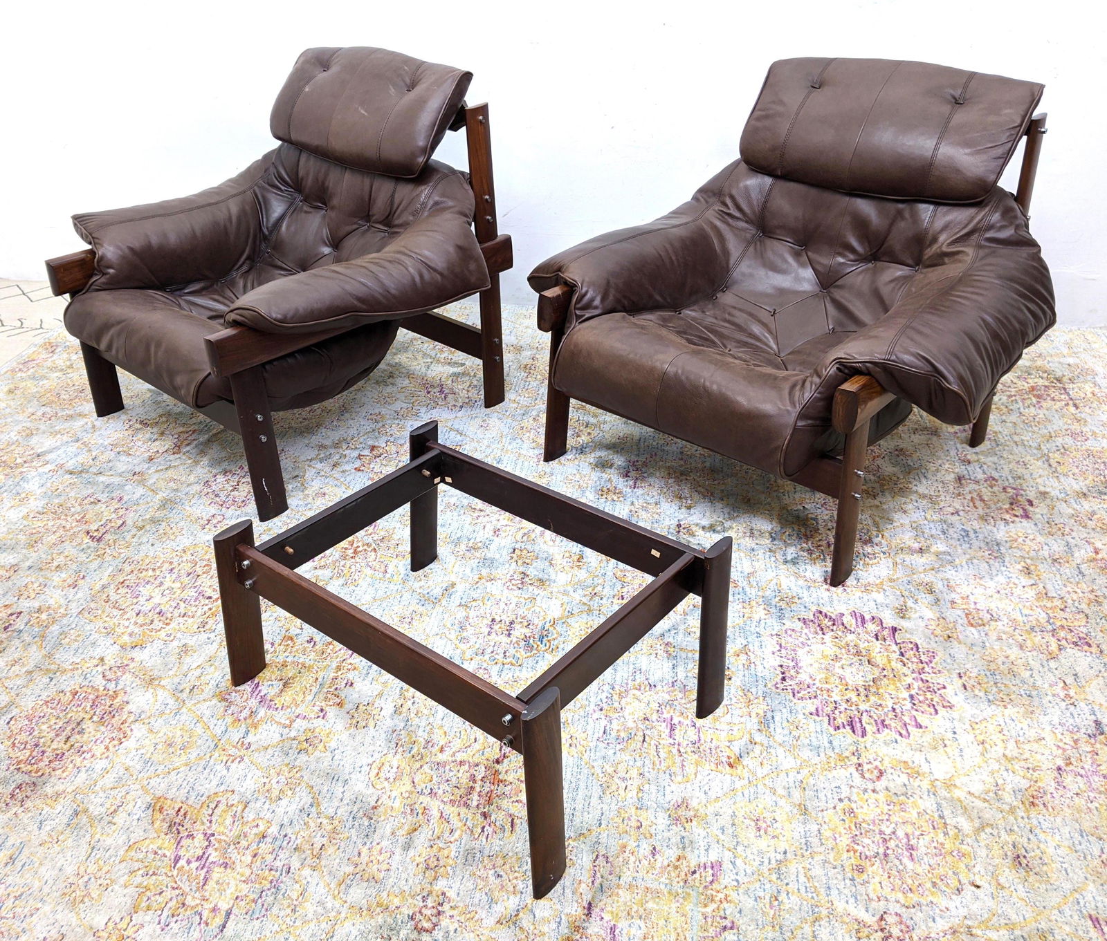 3pc LAFFER Brazil Lounge Chairs & Ottoman. Pr Brown Lea (1 of 20)