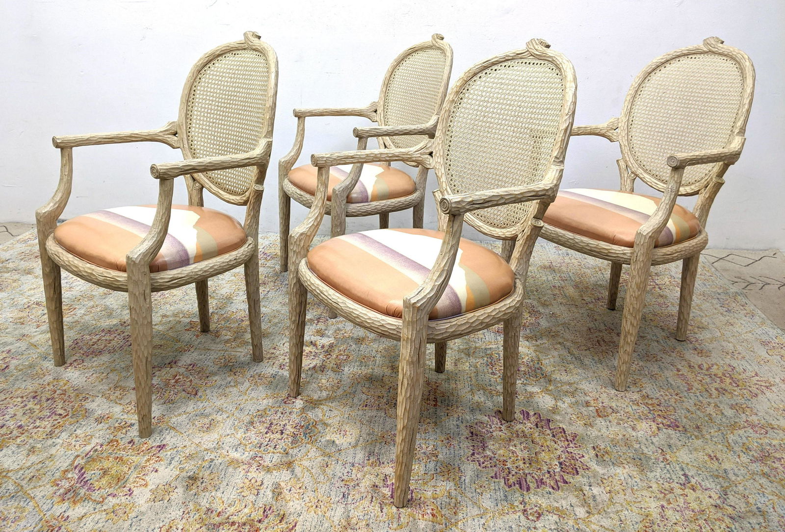 Set 4 Faux Chipped Bois Frame Arm Dining Chairs.  Oval (1 of 17)
