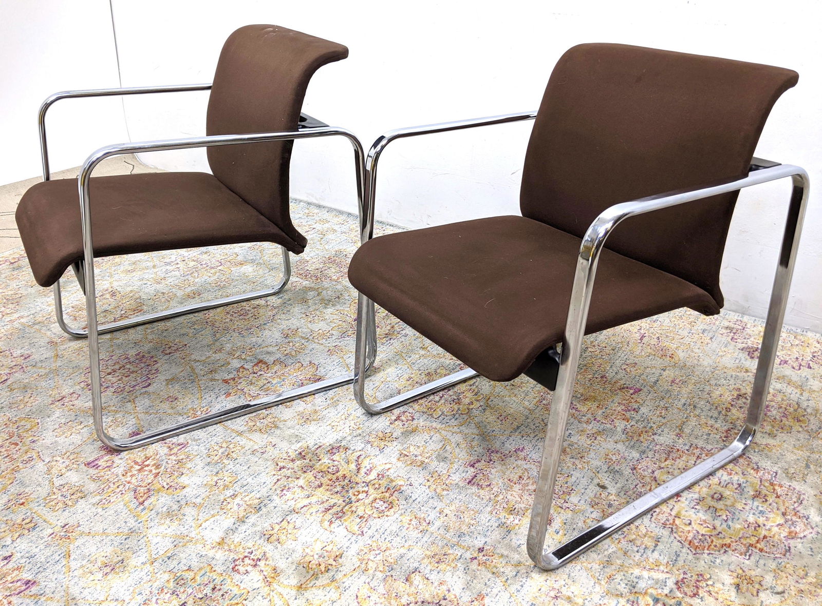 Pr Thonet Chrome Frame Arm Chairs. Rounded corner sq (1 of 6)