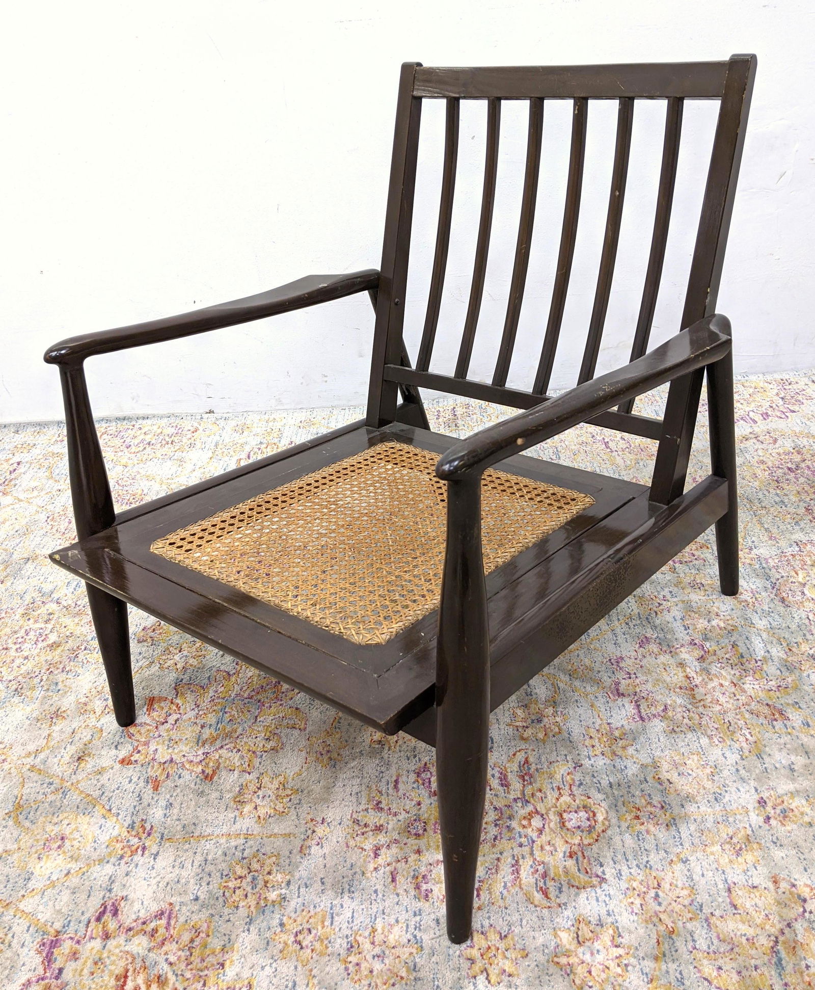 Dark Stained Wood Arm Lounge Chair. Open Arm Frame. Can (1 of 19)