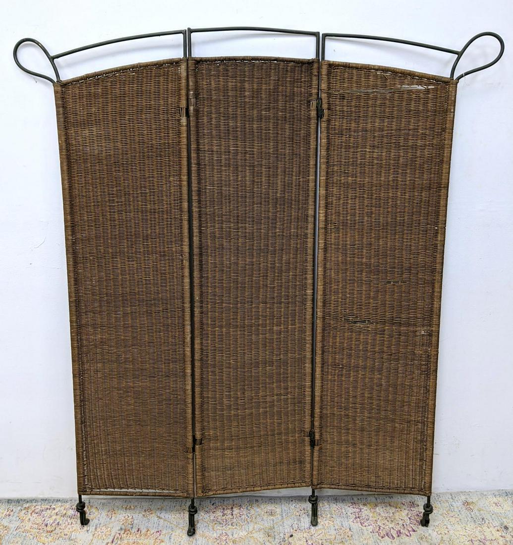 Woven Rattan Iron Frame Three Panel Screen Room Divider (1 of 8)