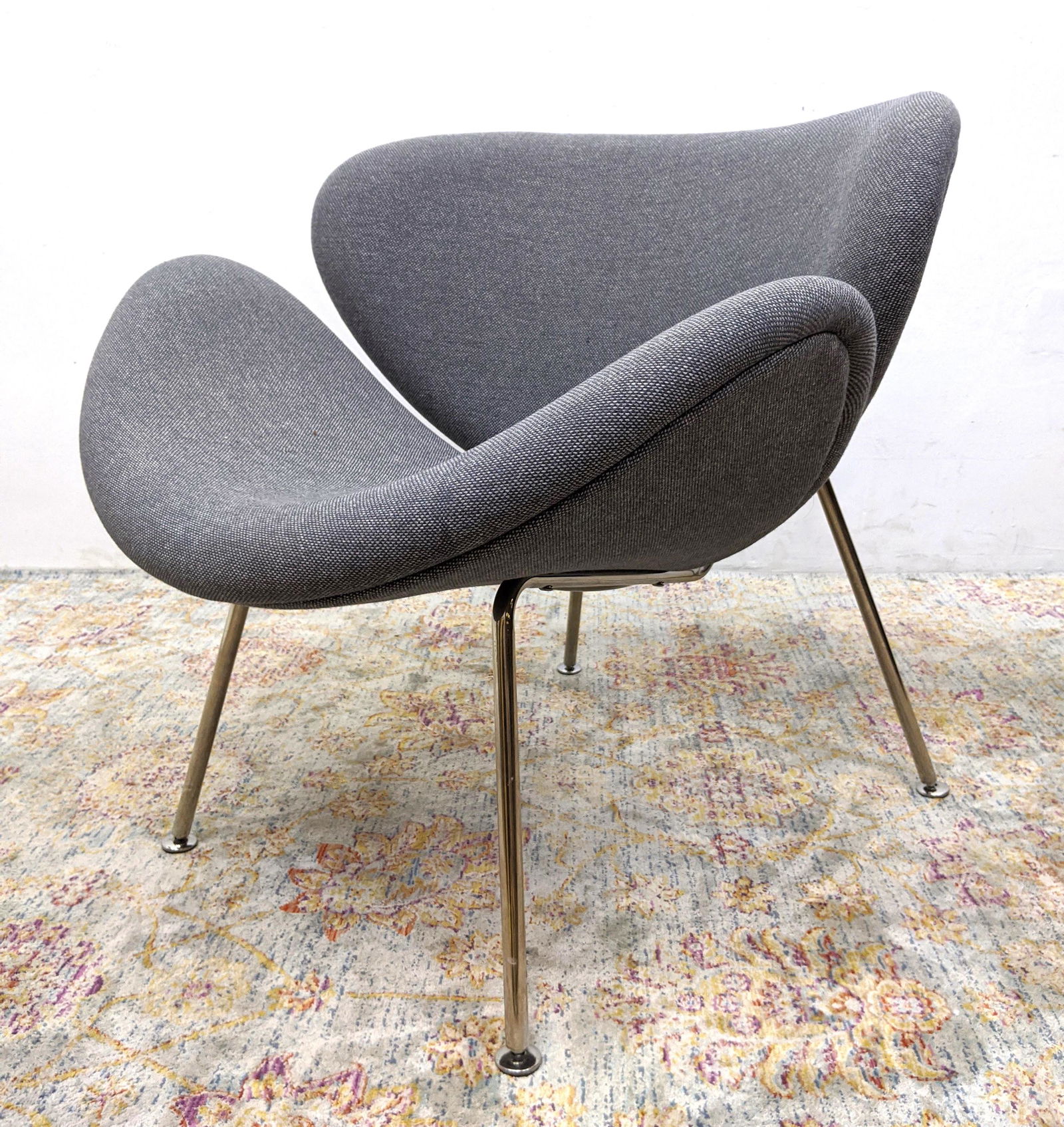 Gray Upholstered Chrome Leg Lounge Chair. (1 of 10)