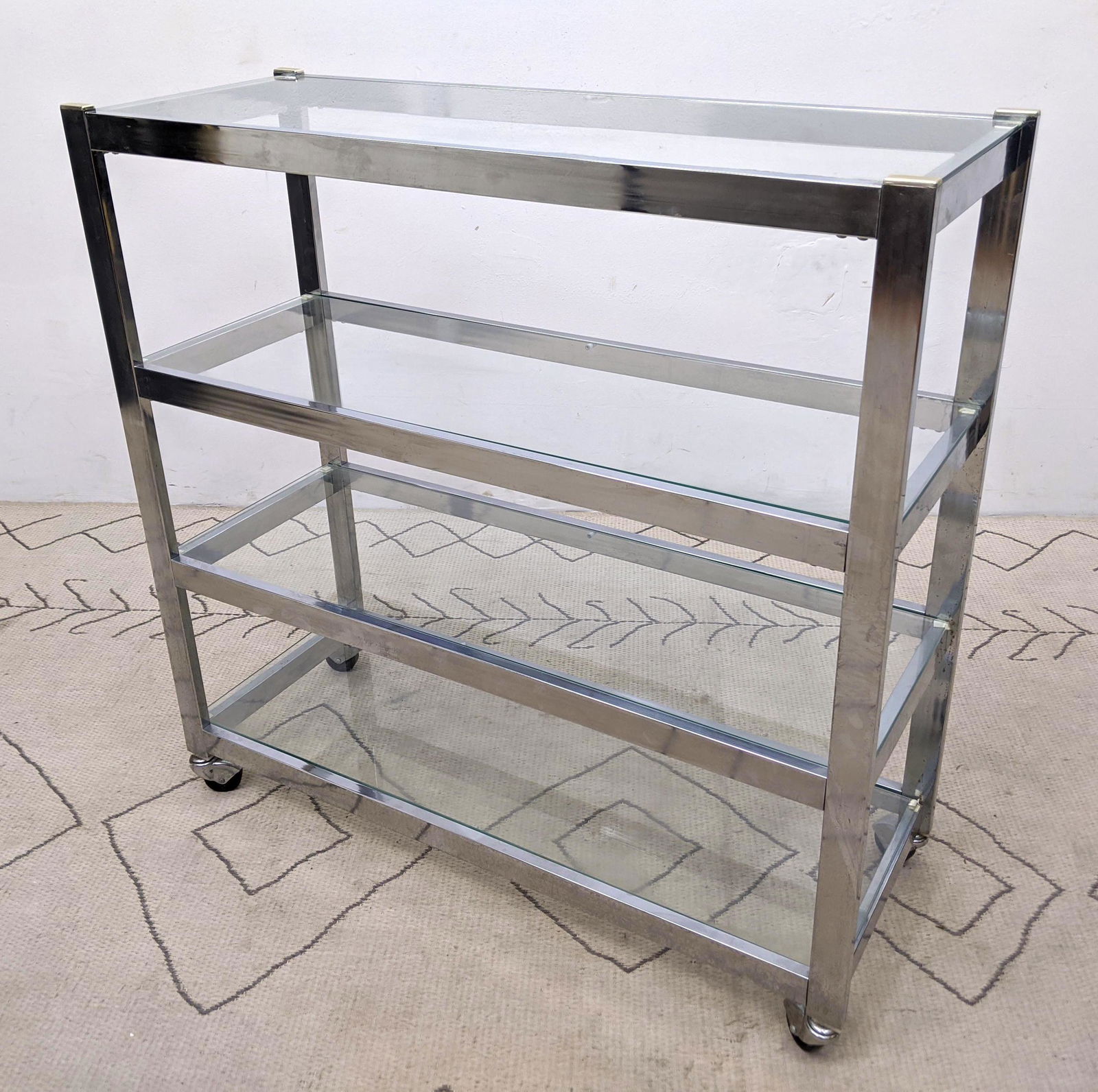 Chrome and glass rolling Shelf bar cart. Mid Century Mo (1 of 9)