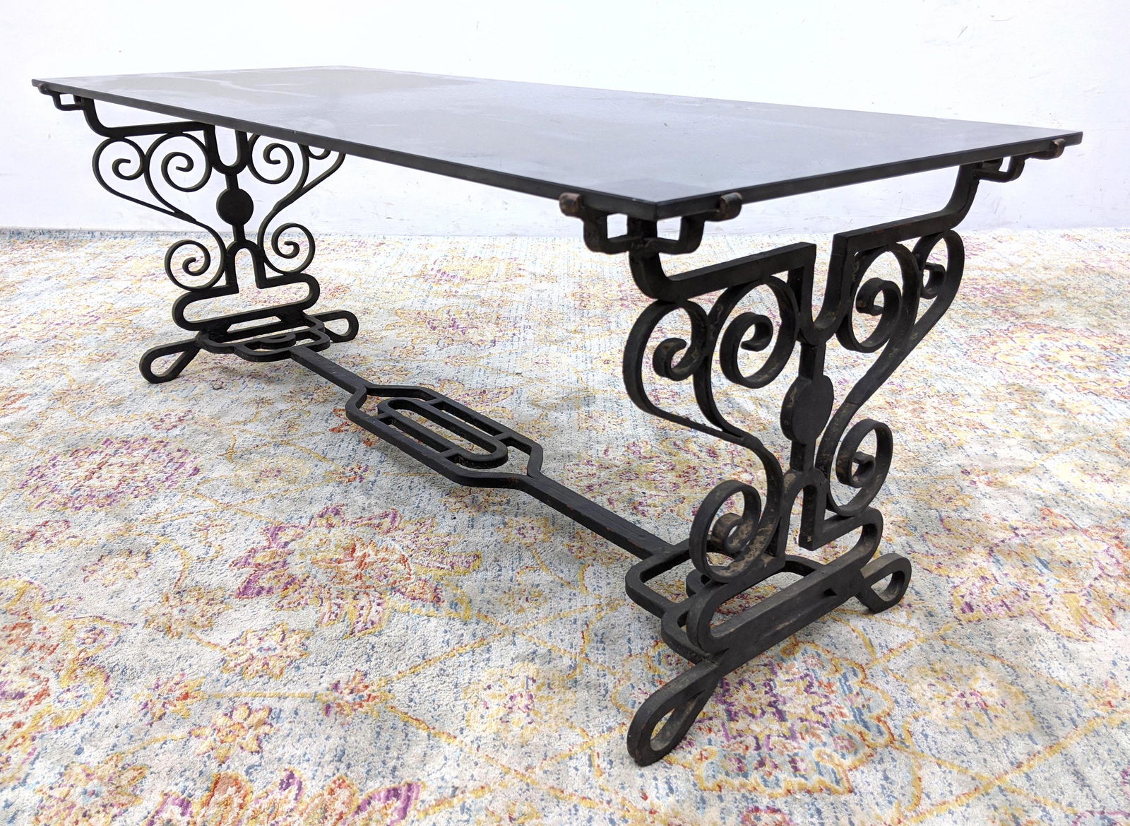 Heavy Fancy Iron Base Cocktail Table. Glass Top Coffee (1 of 11)