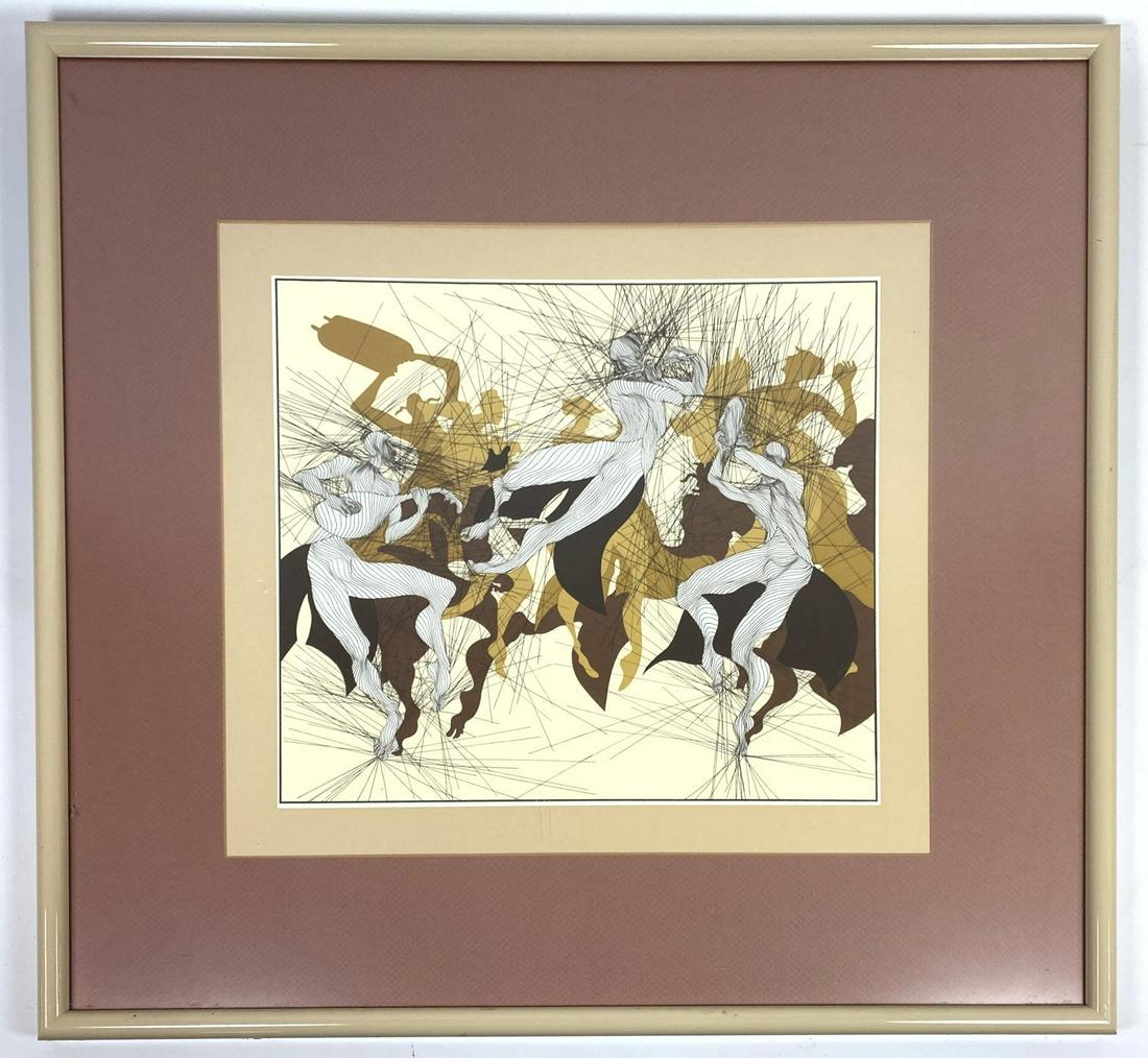 Modernist Figural Graphic Print. Linear images of Dance (1 of 9)