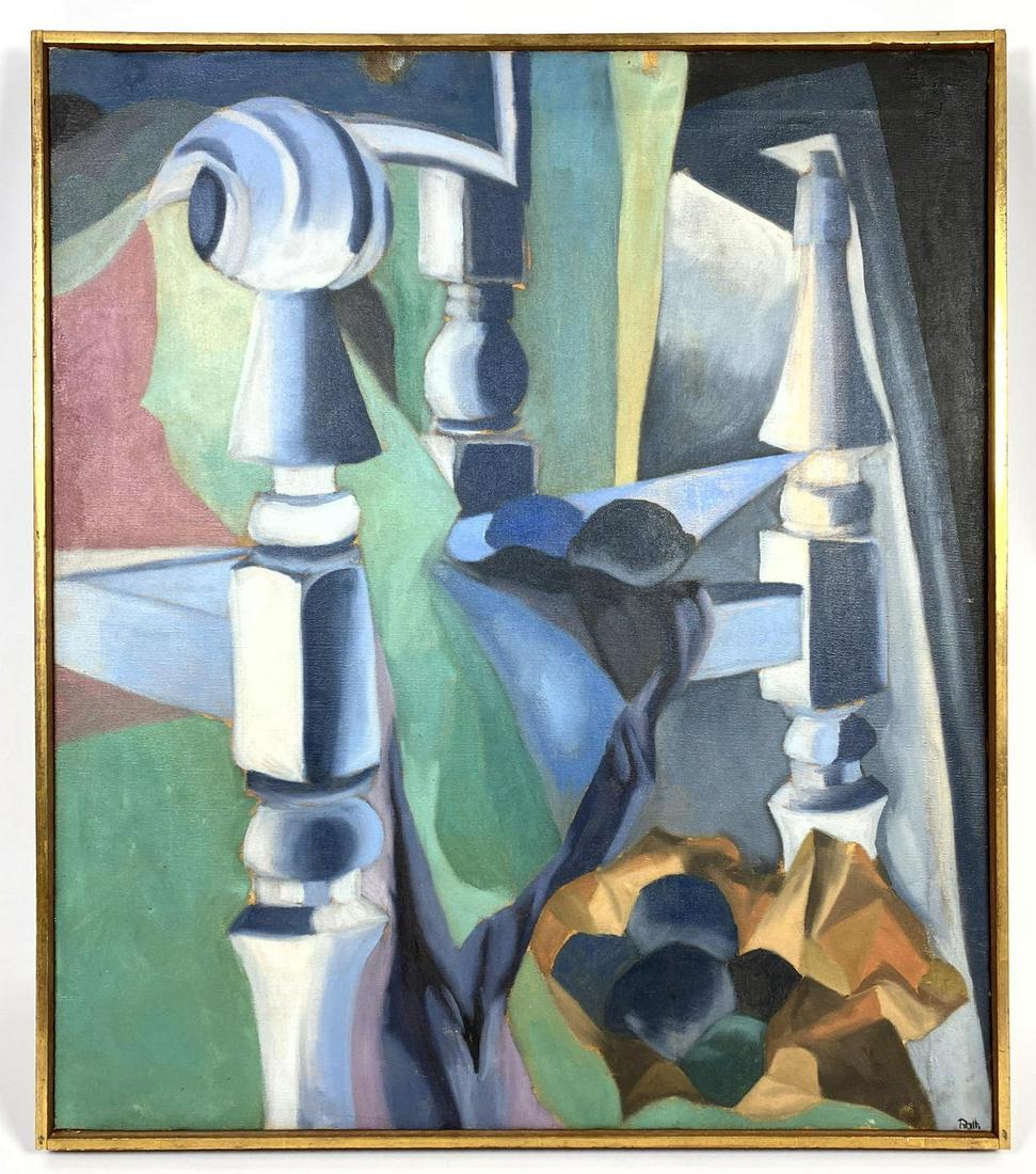 HILDEGARD RATH Cubist Modernist Painting. Oil on Canvas (1 of 9)