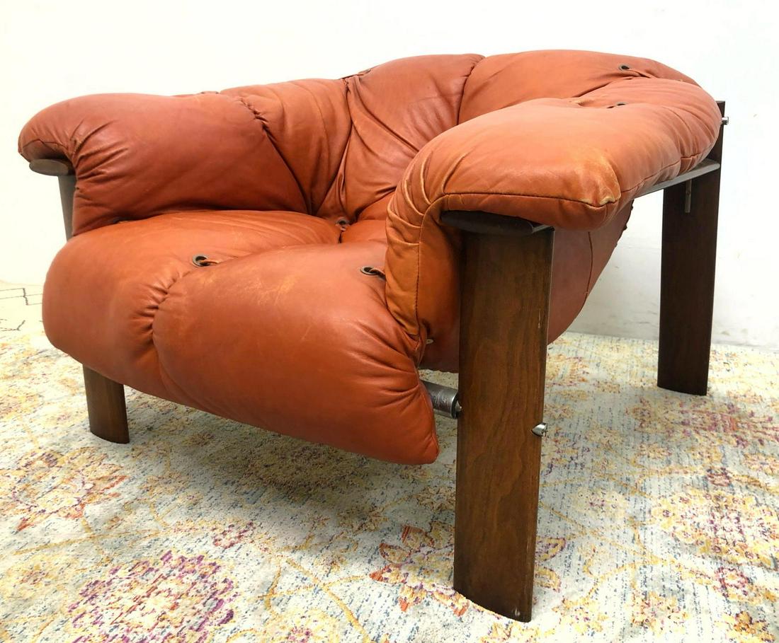 LAFER MP Brazilian Rosewood Leather Lounge Chair. Wide (1 of 10)