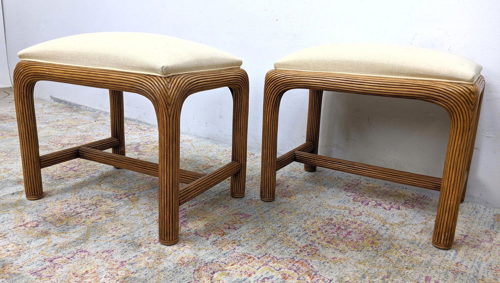 Pair Rattan Footstool Benches.  MCGUIRE style. American (1 of 11)