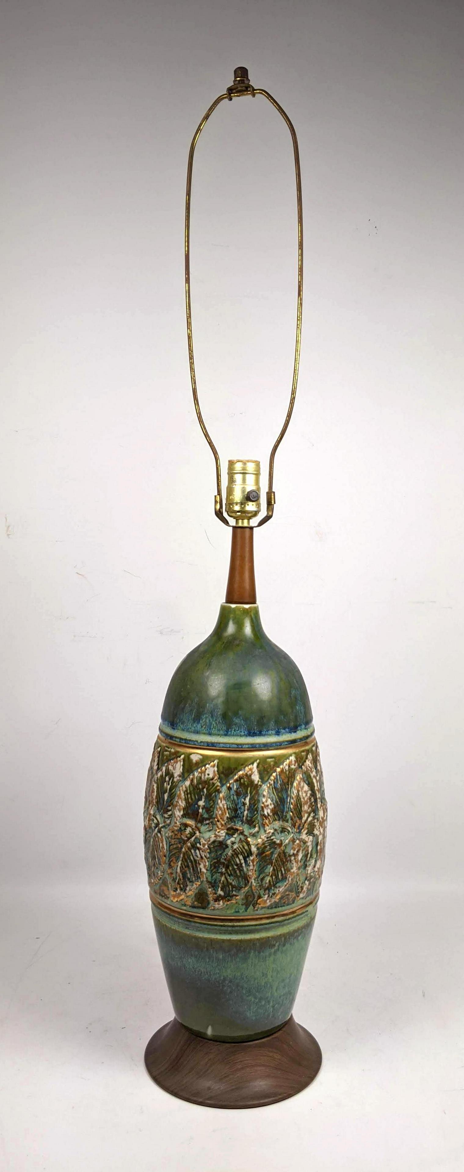Mid Century Modern  Green Glazed Art Pottery Table Lamp (1 of 10)