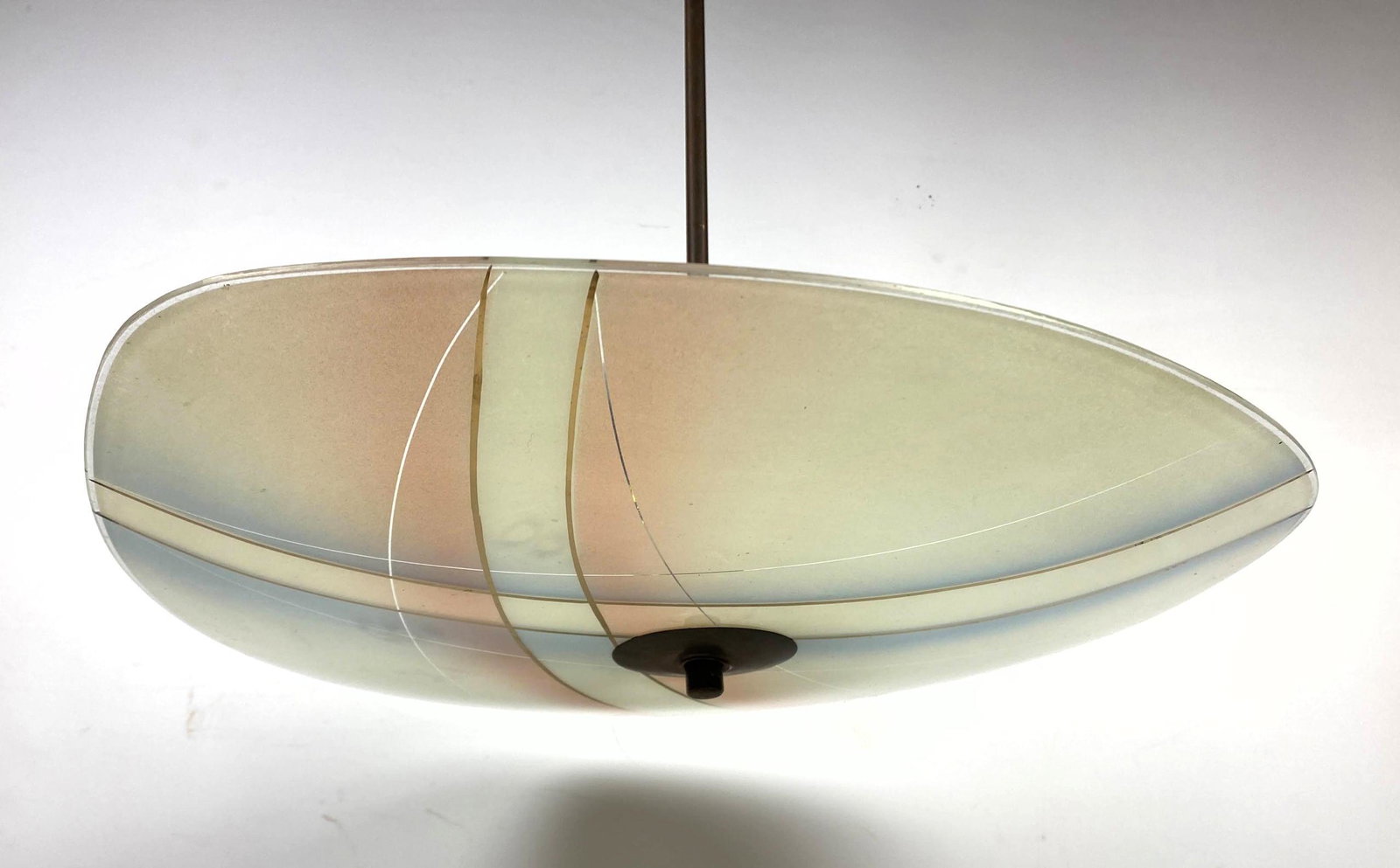 Mid Century Modern Glass Steel Shade. Colorful design.: Mid Century Modern Glass Steel Shade. Colorful design.-- Dimensions: H: 16 inches: W: 17 inches: D: 17 inches ---
