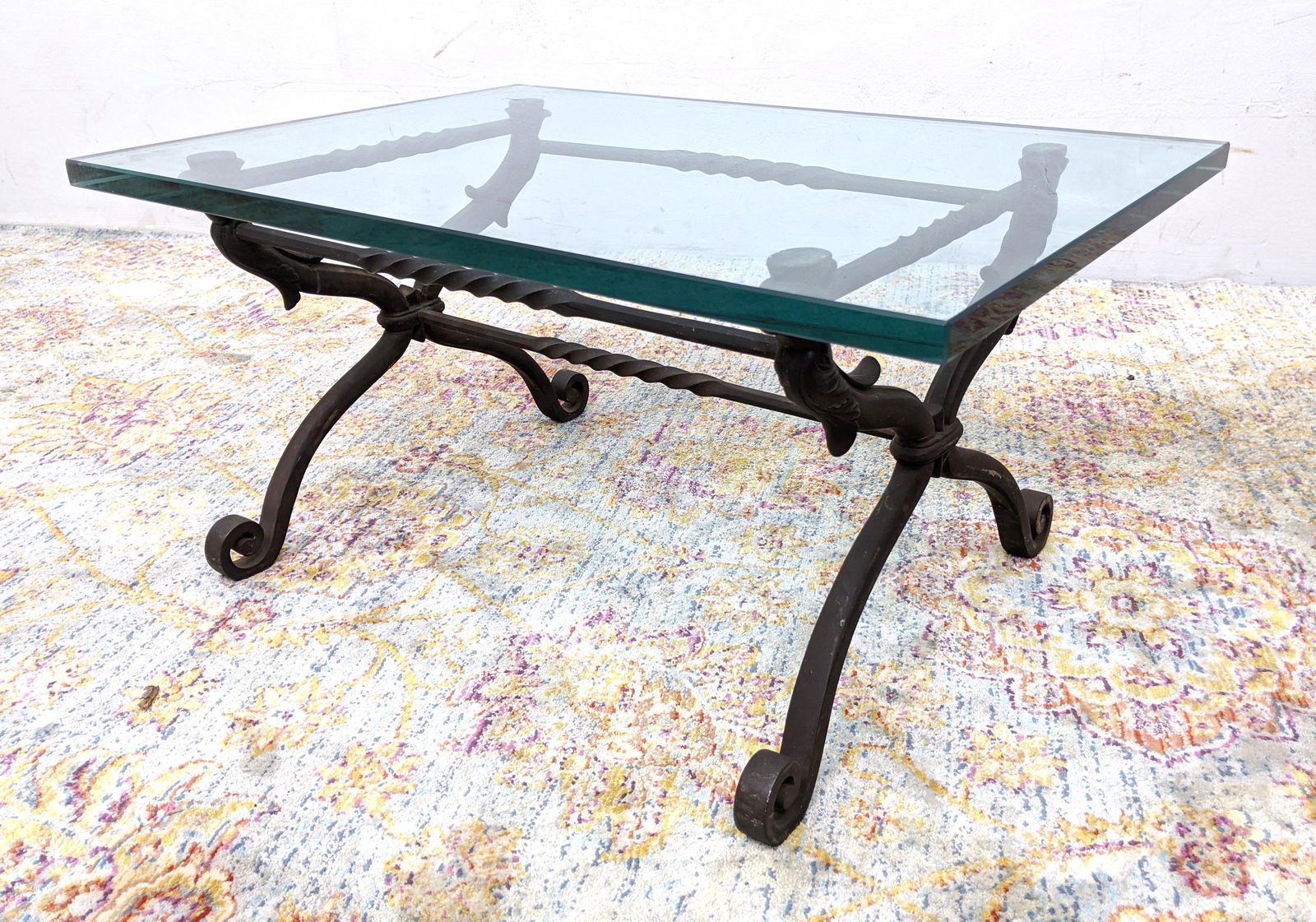 Heavy Wrought Iron Base Glass Top Coffee Table. Thick g (1 of 8)