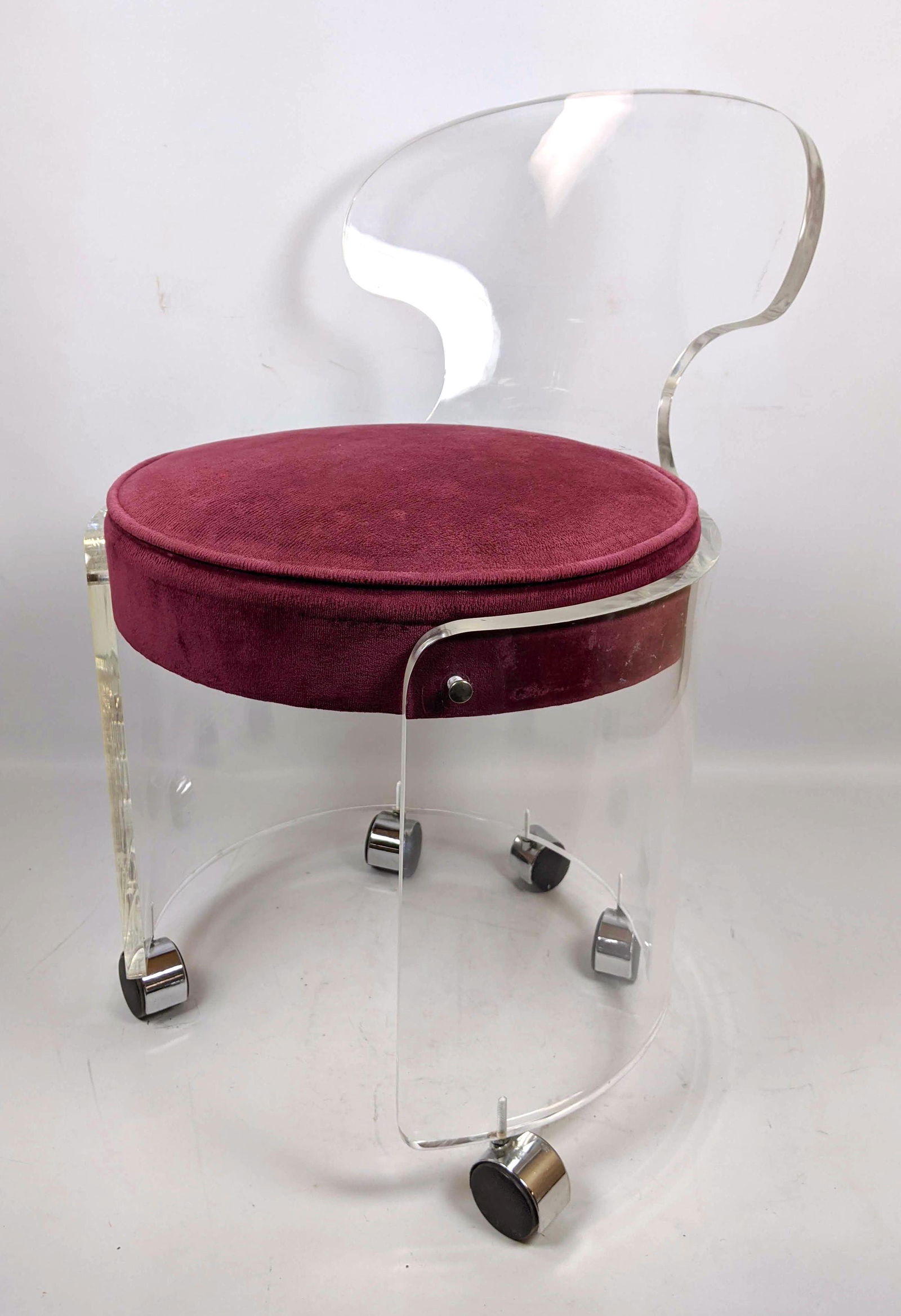 Rolling Lucite Acrylic Vanity Seat Bench. Upholstered c (1 of 12)