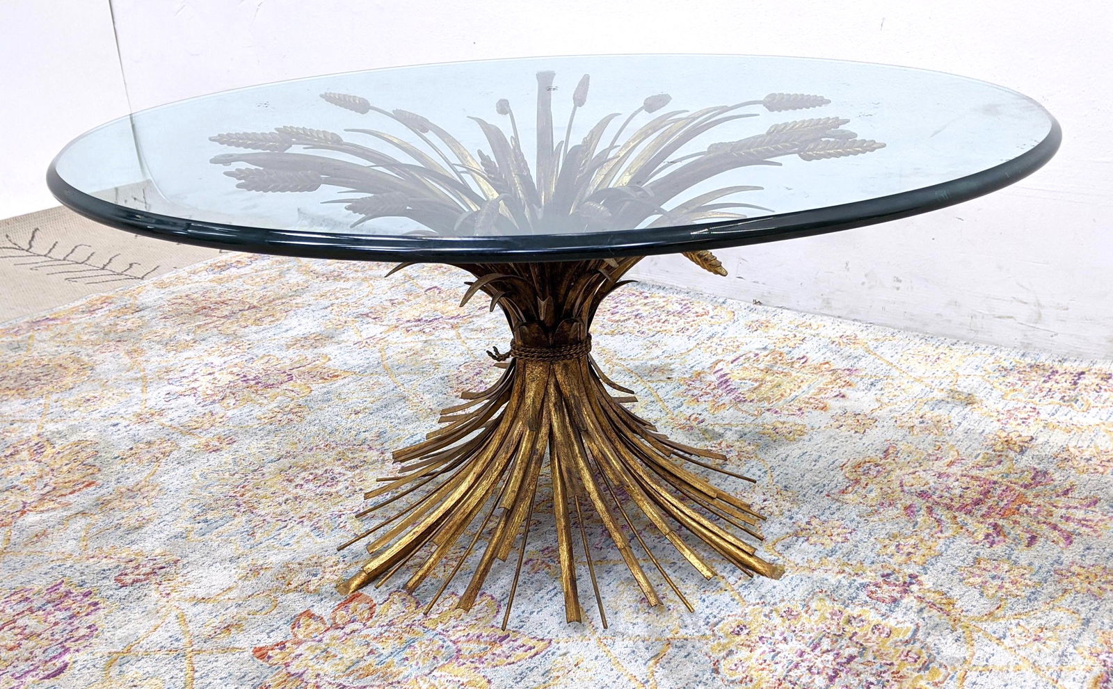 Gilt Metal Glass Top Wheat Sheaf Coffee Table. Corseted (1 of 4)