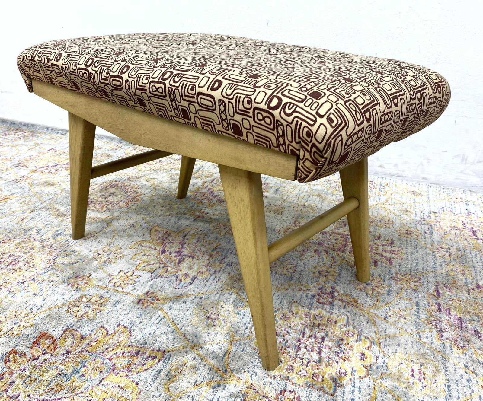 50s Modern Vanity Bench Stool. Blond Wood. (1 of 8)