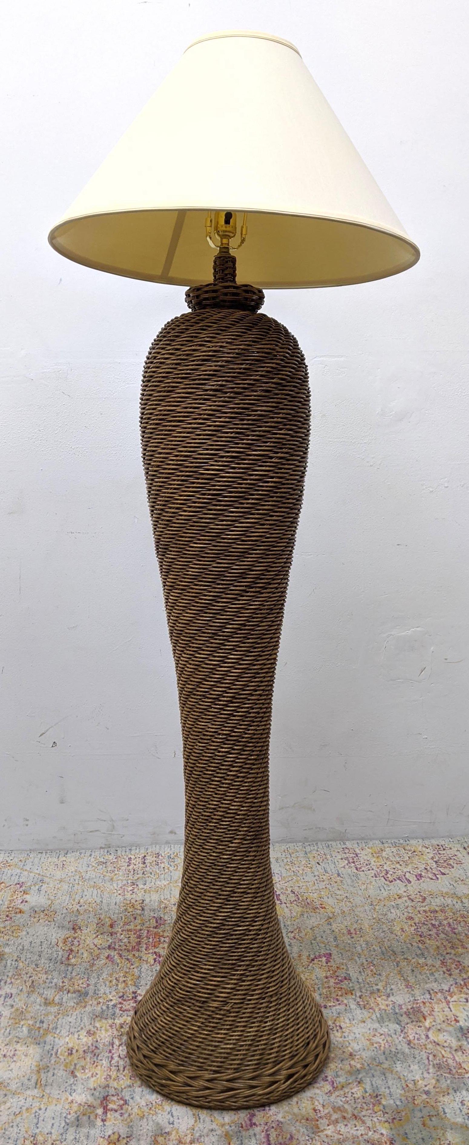 Large Woven Rattan Wicker Floor Lamp.  Bulbous form. (1 of 11)