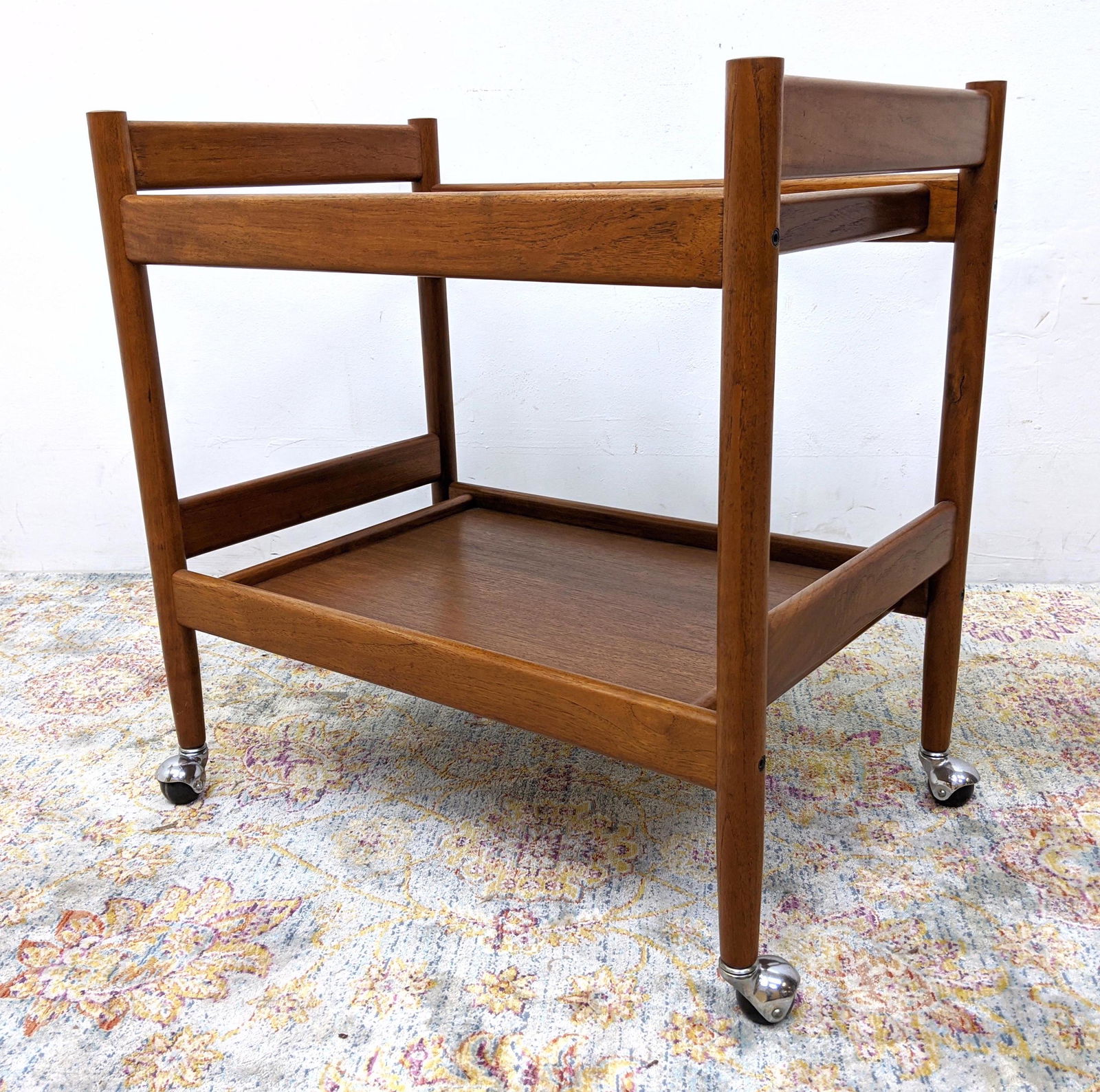 Danish Teak Modernist Two Tier Rolling Bar Tea Cart. Da (1 of 12)