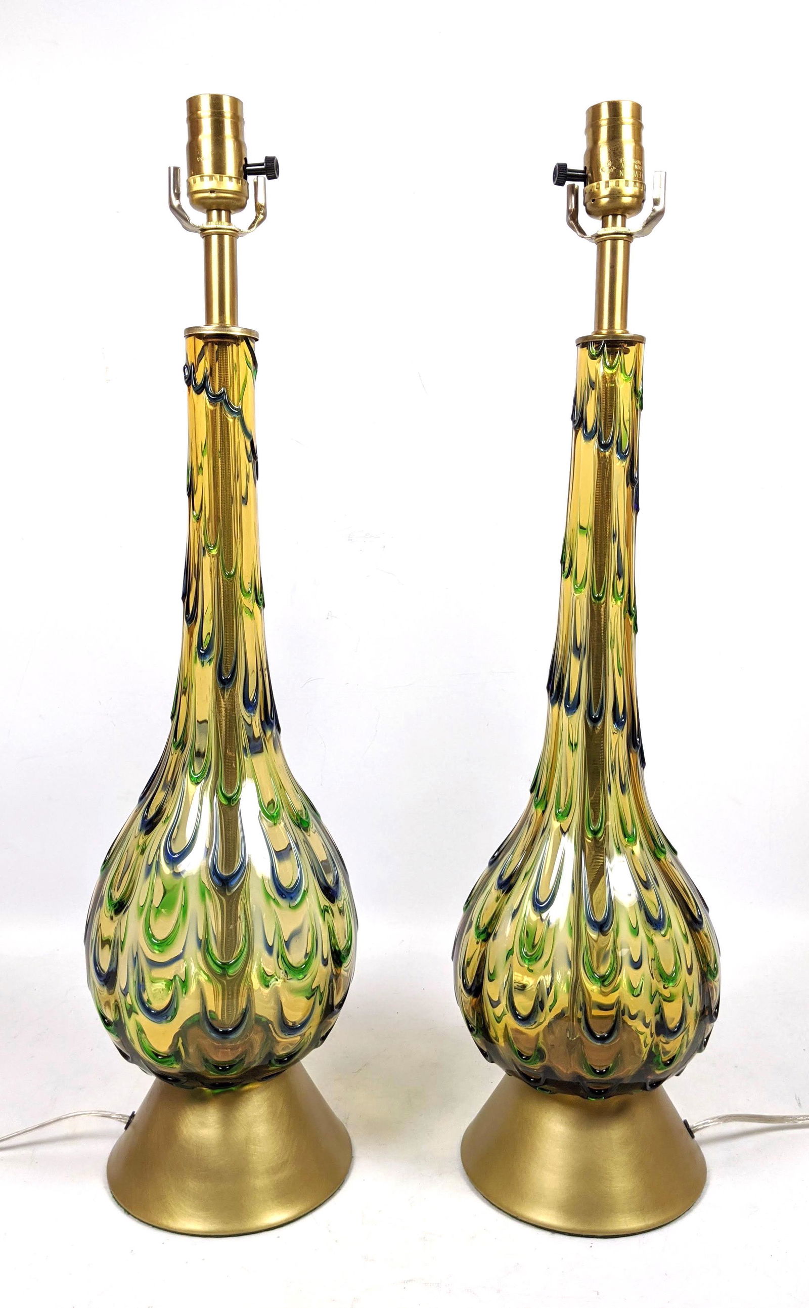 Pr Murano Art Glass Teardrop Table Lamps.  Amber glass (1 of 9)